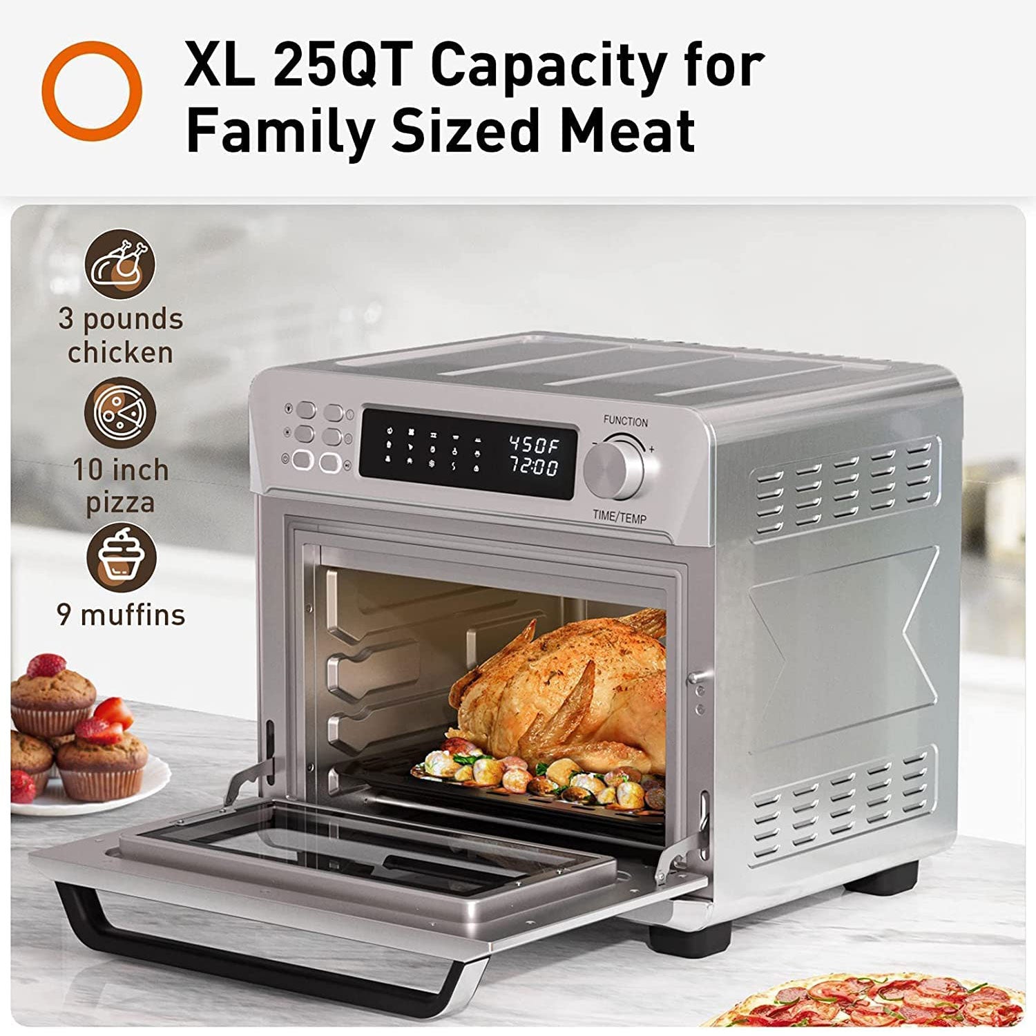 Air Fryer Toaster Convection Oven with 14 Presets, Stainless Steel (Open Box) - VMInnovations