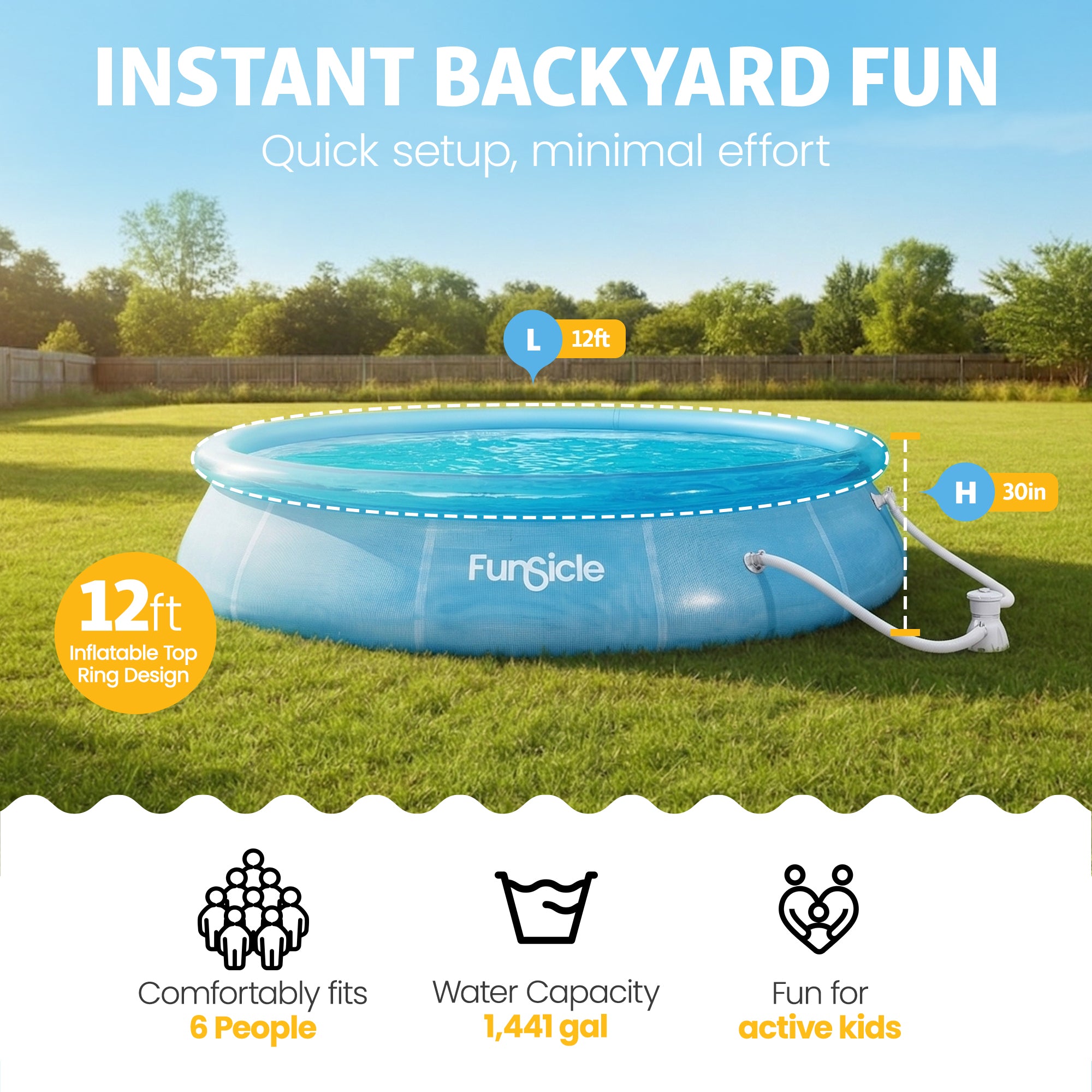 Funsicle 12'x30" Sea-ThruInflatable Outdoor Above Ground Pool (For Parts) - VMInnovations