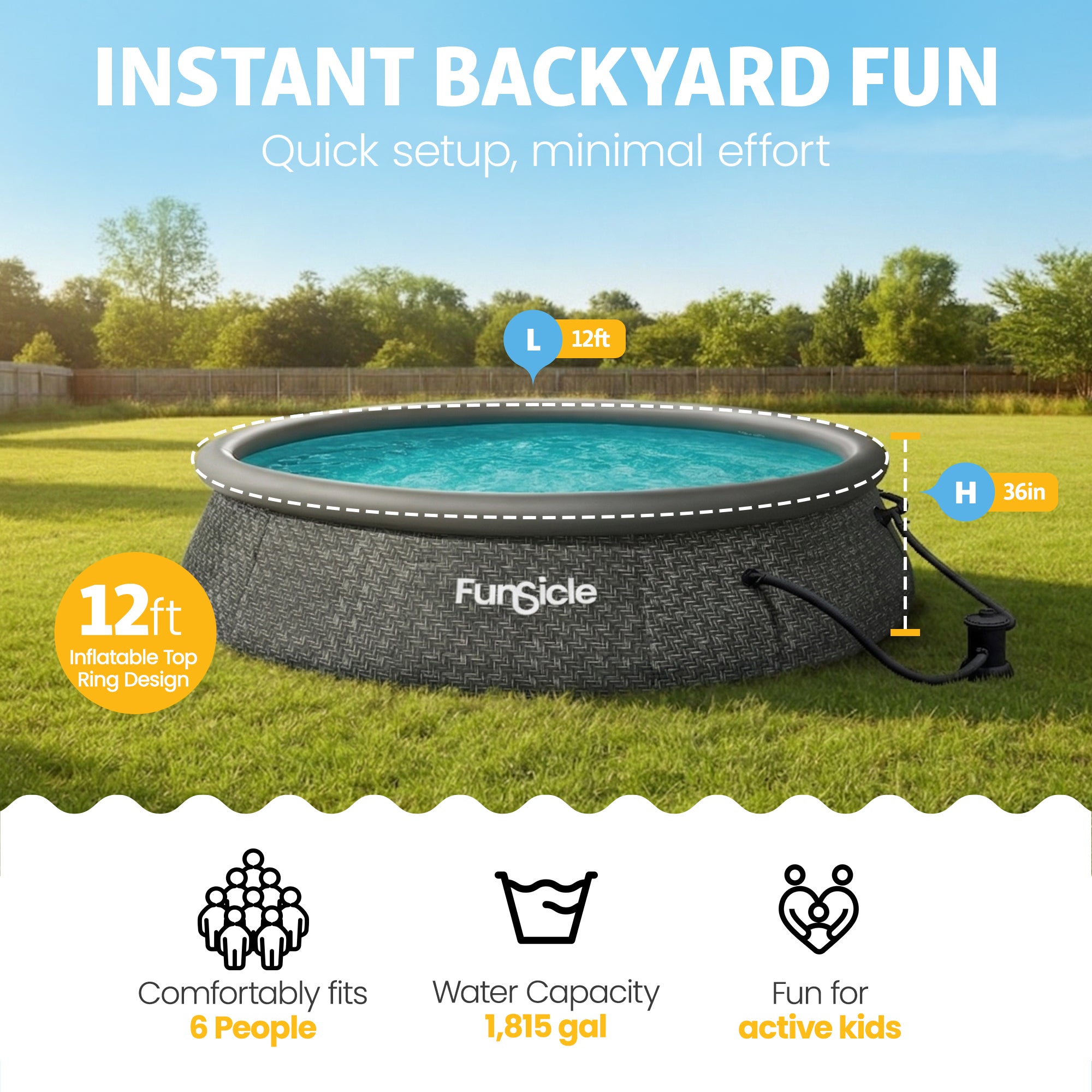 Funsicle 12x36" QuickSet Ring Top Above Ground Swimming Pool, Herringbone (Used) - VMInnovations