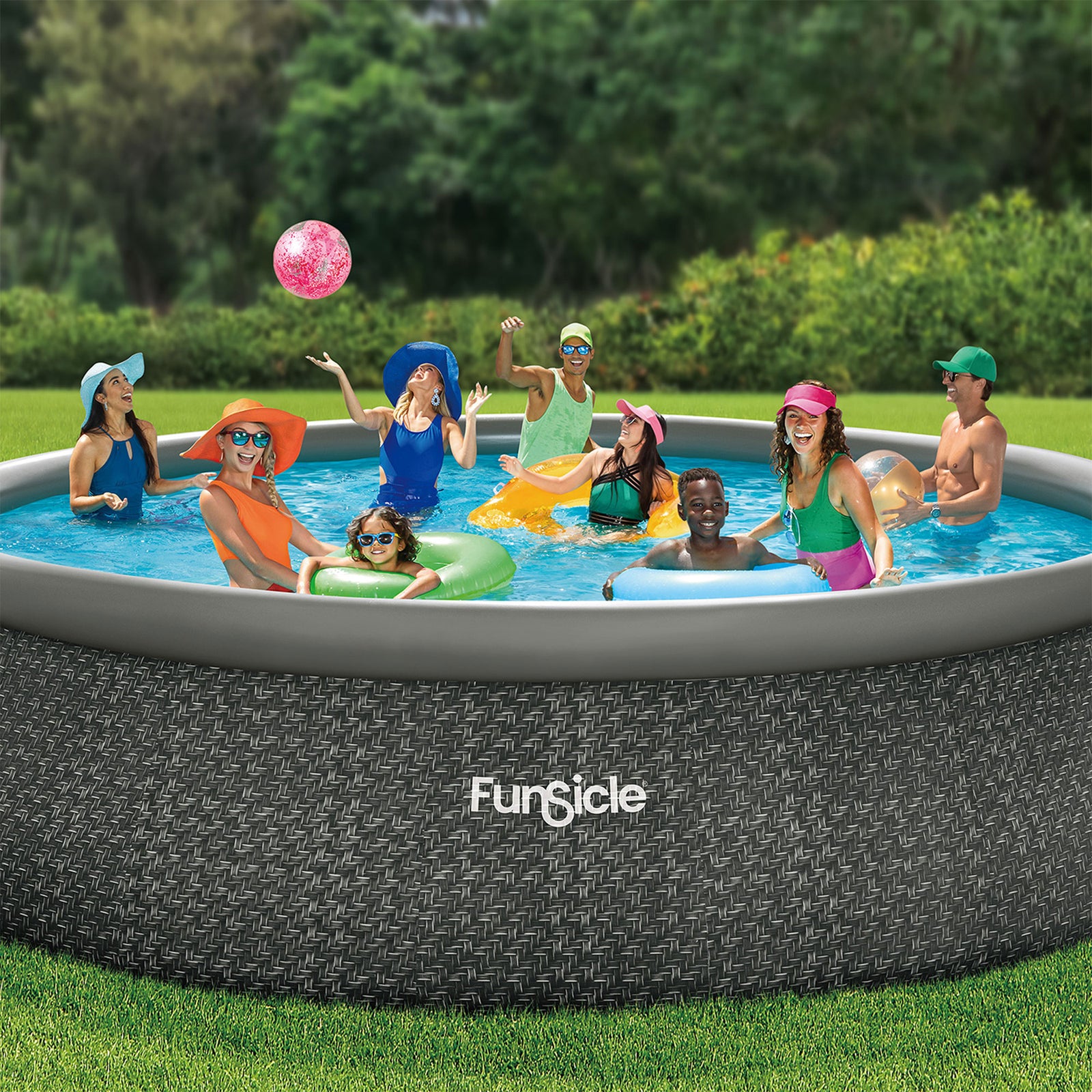 Funsicle 18' x 48" QuickSet Ring Top Above Ground Swimming Pool, Herringbone - VMInnovations