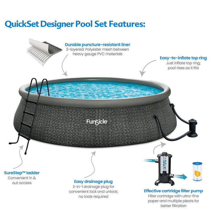 Funsicle 18' x 48" QuickSet Ring Top Above Ground Swimming Pool, Herringbone - VMInnovations