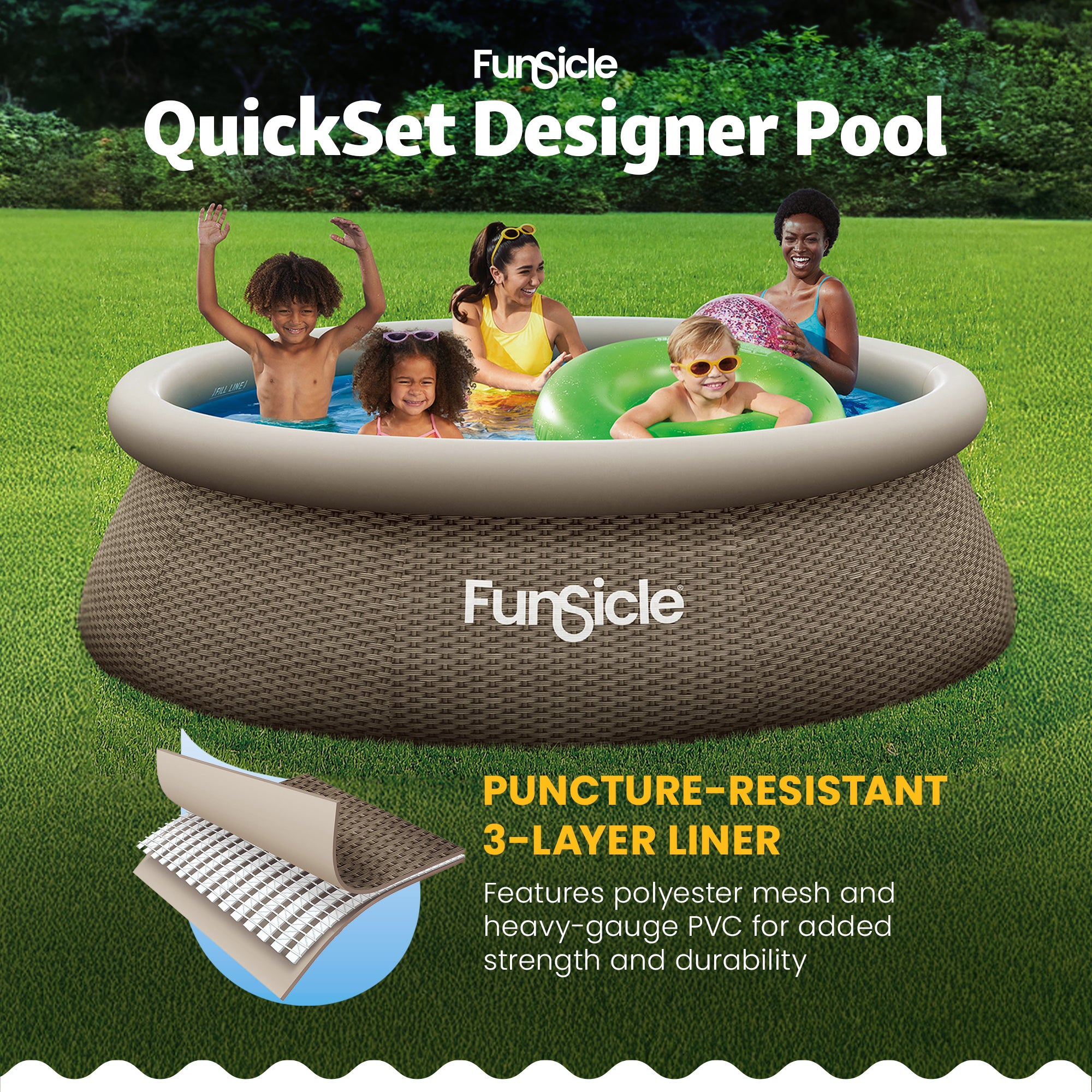 Funsicle 10' x 30" QuickSet Ring Top Above Ground Swimming Pool, Basketweave - VMInnovations