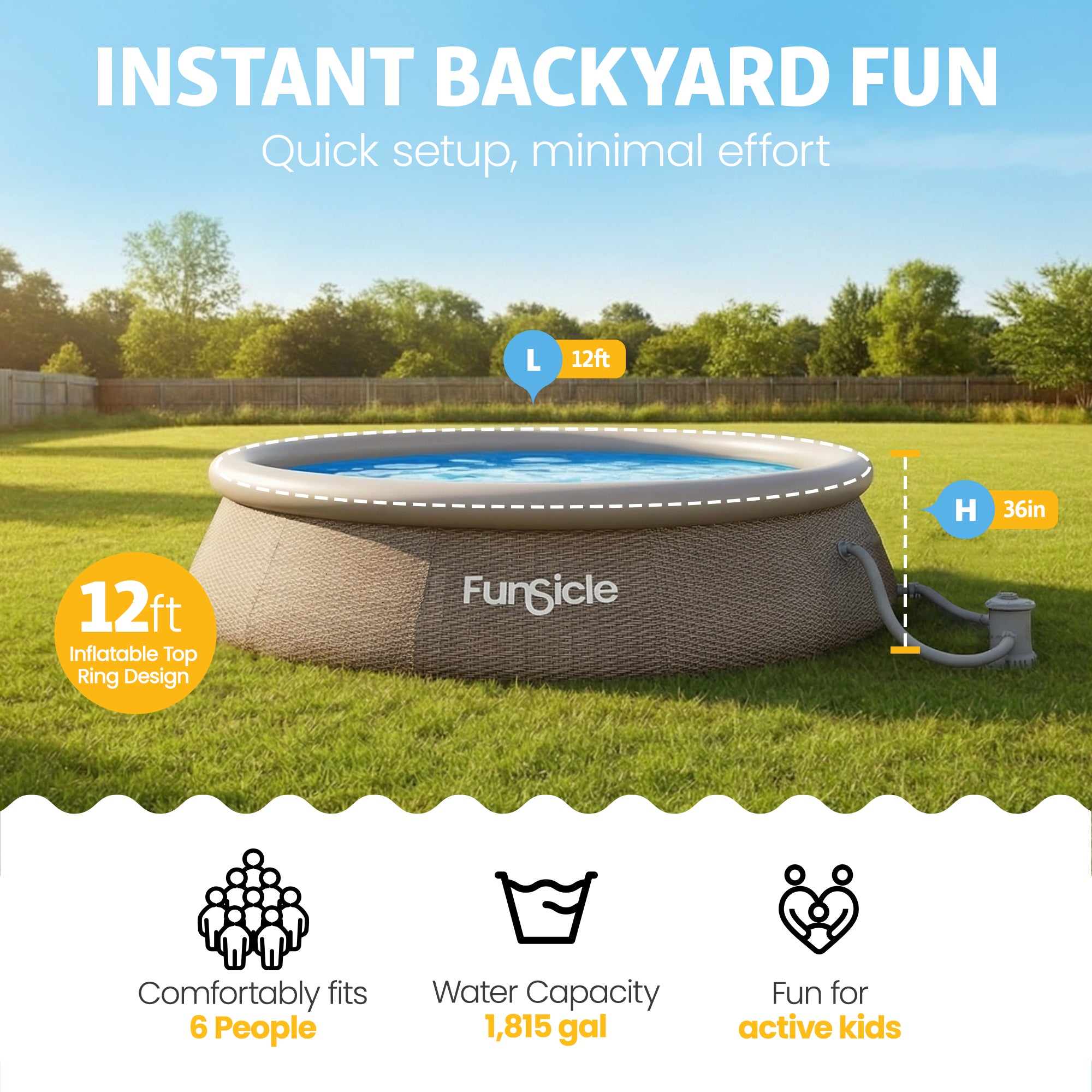 12' x 36" QuickSet Ring Top Above Ground Swimming Pool, Basketweave (For Parts)