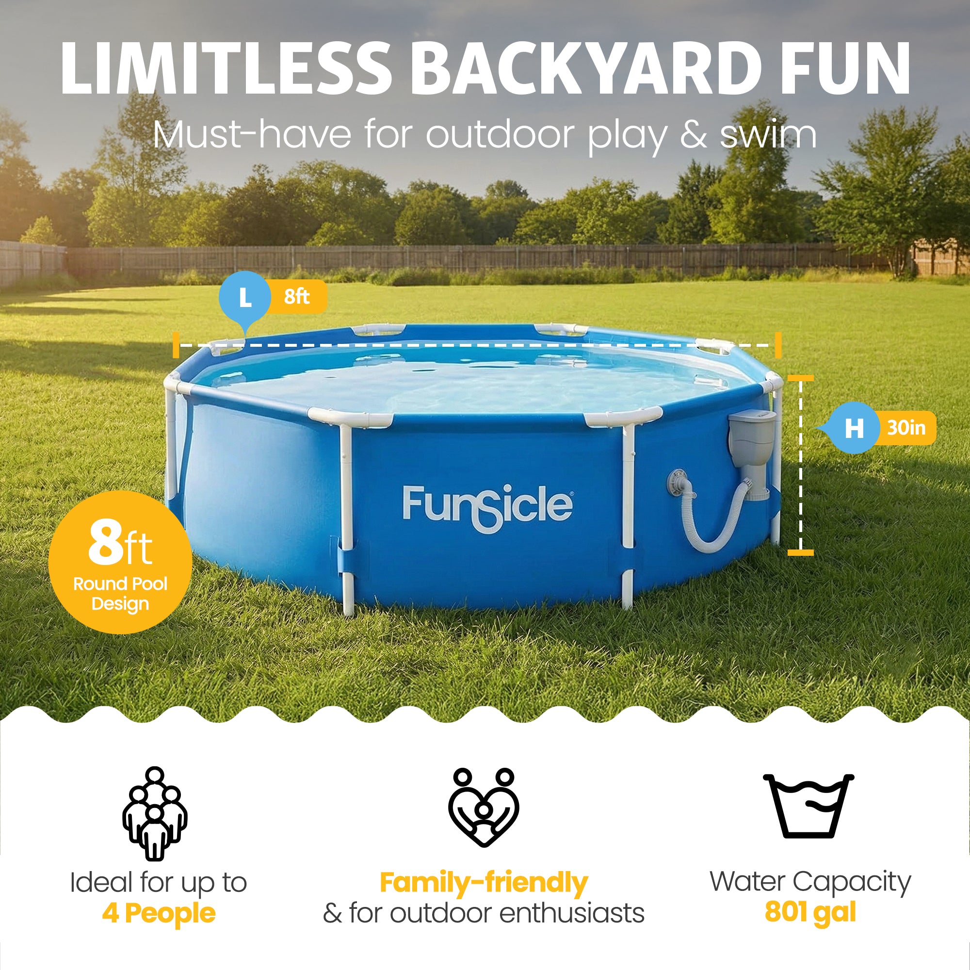 Funsicle 8' x 30" Outdoor Activity Round Frame Above Ground Swimming Pool Set