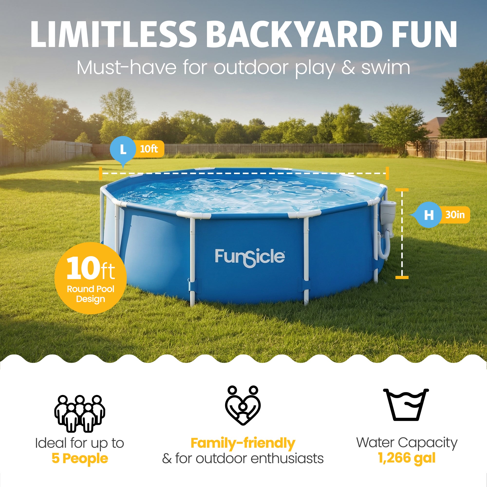 Funsicle 10' x 30" Outdoor Activity Round Frame Above Ground Swimming Pool Set