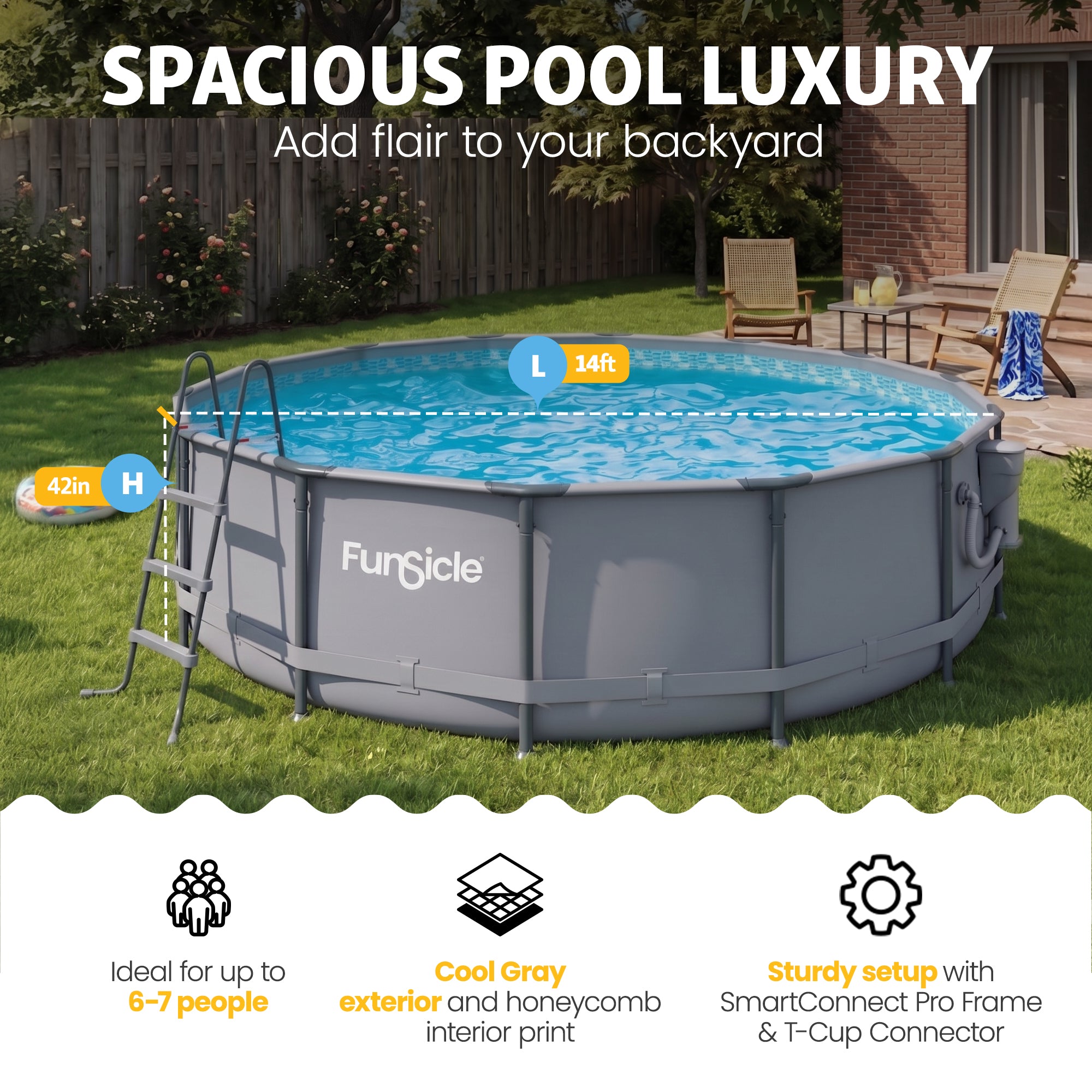 Funsicle 14' x 42" Oasis Round Frame Above Ground Swimming Pool, Gray(For Parts) - VMInnovations