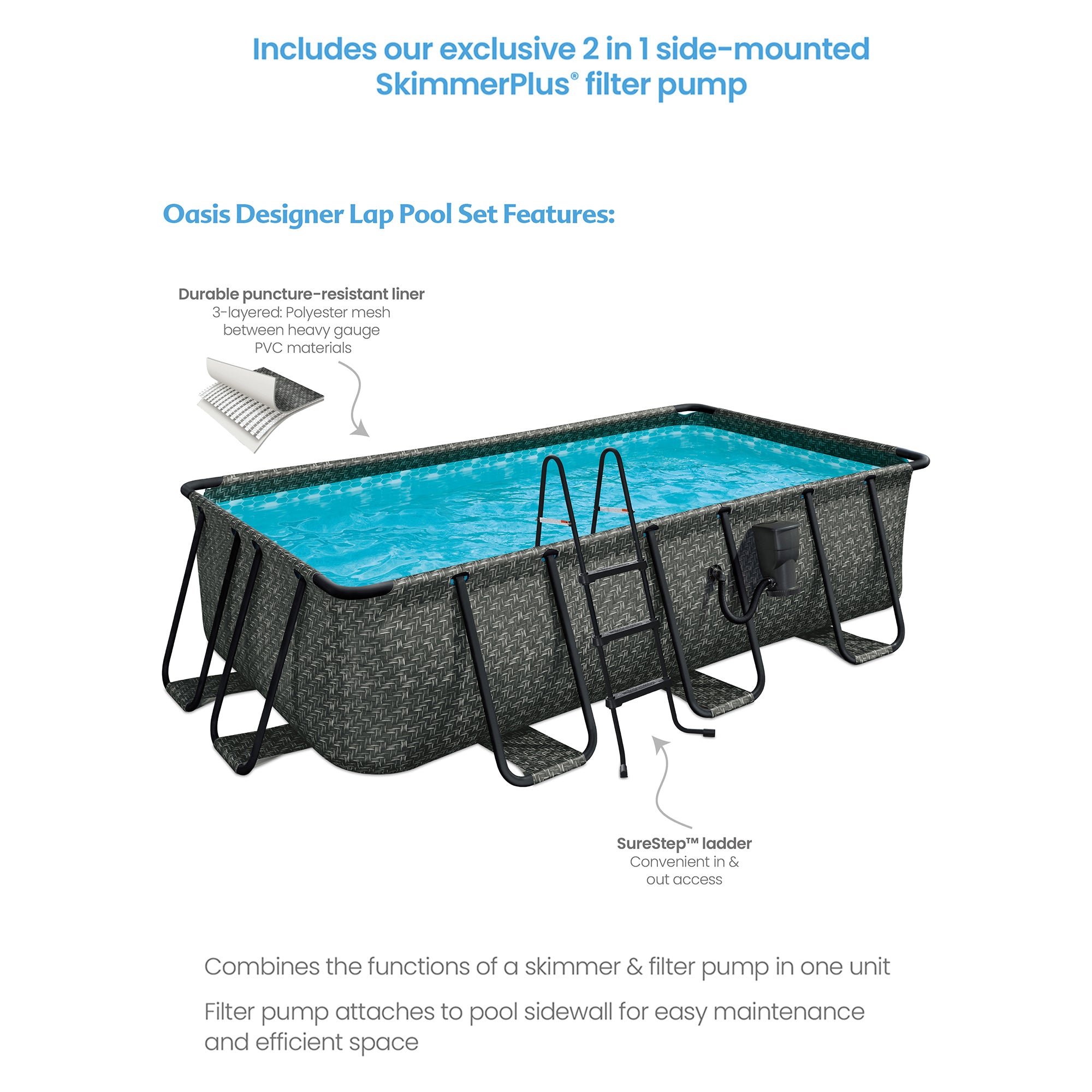 Funsicle 13x7x39 Oasis Rectangle Outdoor Above Ground Swimming Pool, Gray (Used) - VMInnovations