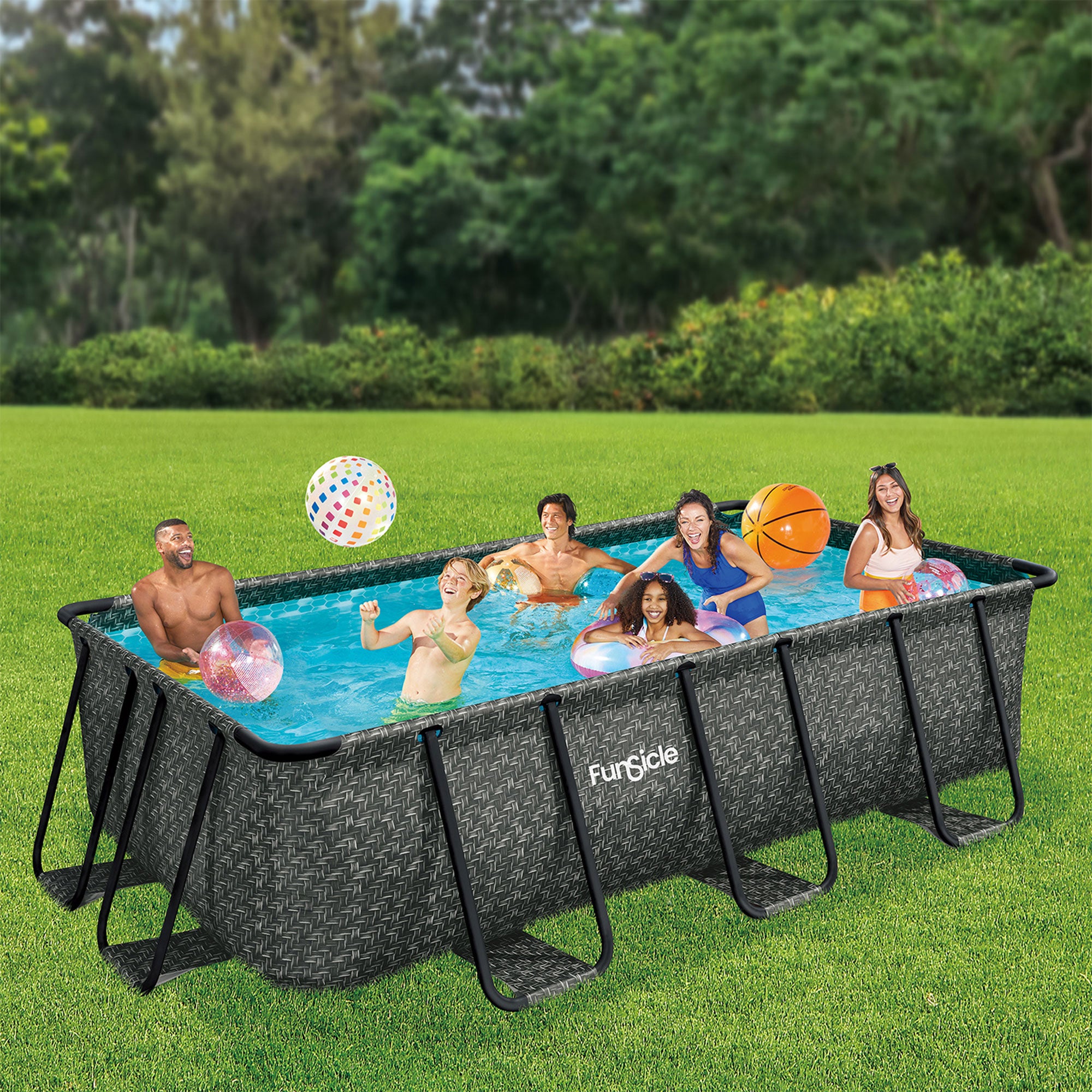 Funsicle 13x7x39 Oasis Rectangle Outdoor Above Ground Swimming Pool, Gray (Used) - VMInnovations