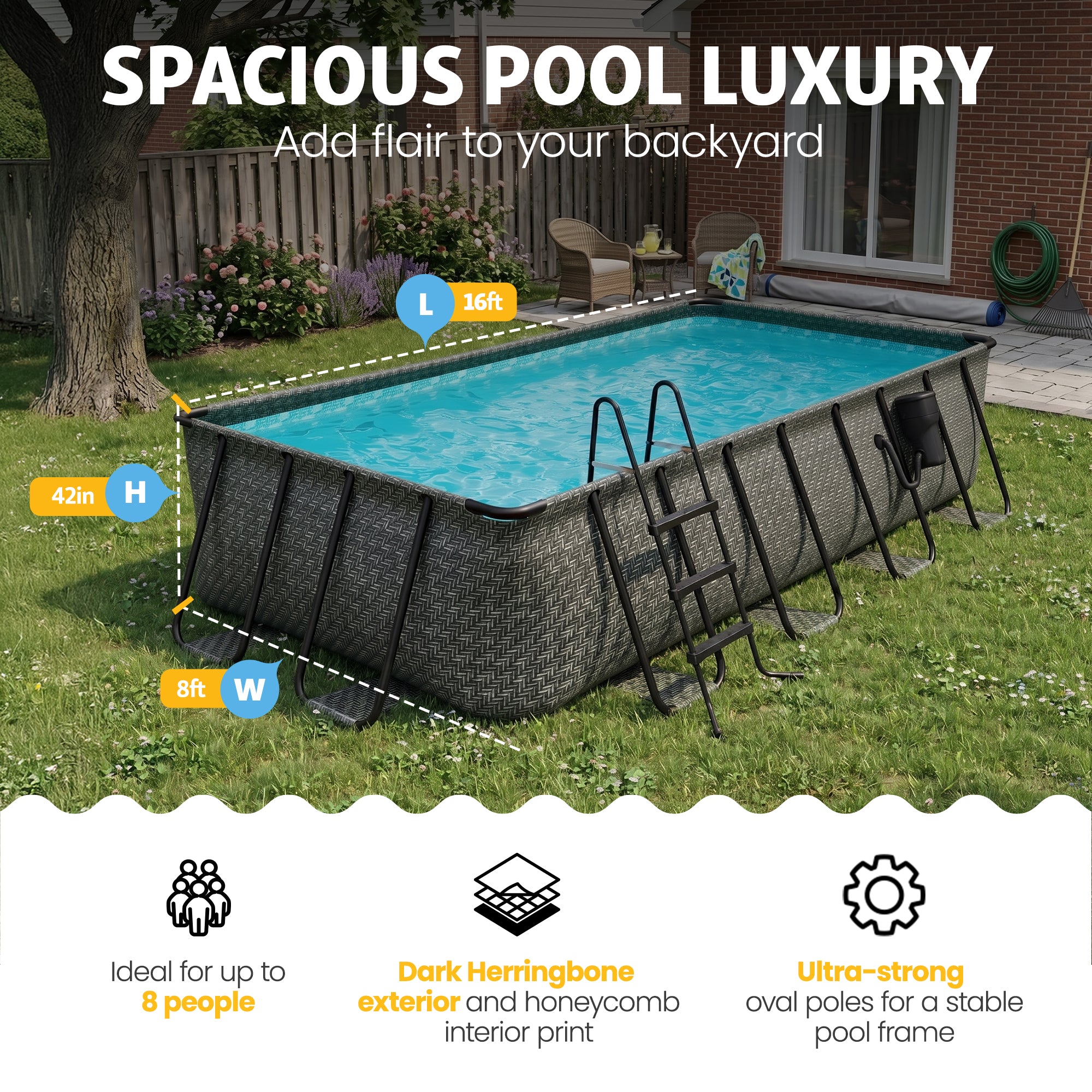 Funsicle 16'x8'x42" Oasis Rectangle Above Ground Swimming Pool, Gray (Used) - VMInnovations
