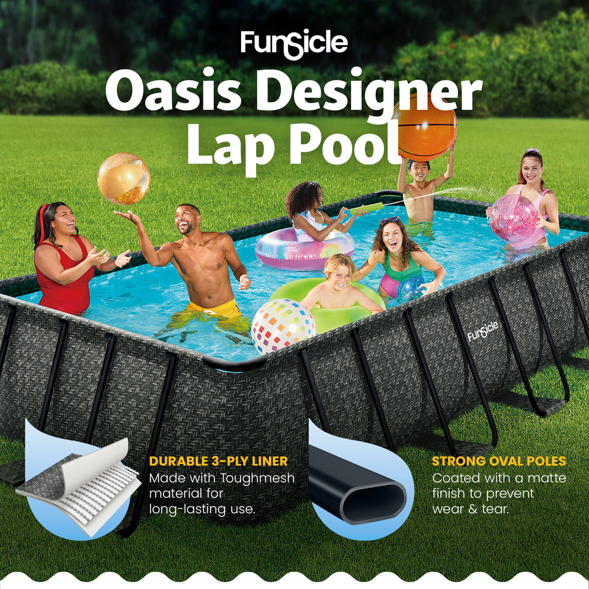 Funsicle 16' x 8' x 42" Oasis Above Ground Swimming Pool, Gray (For Parts)