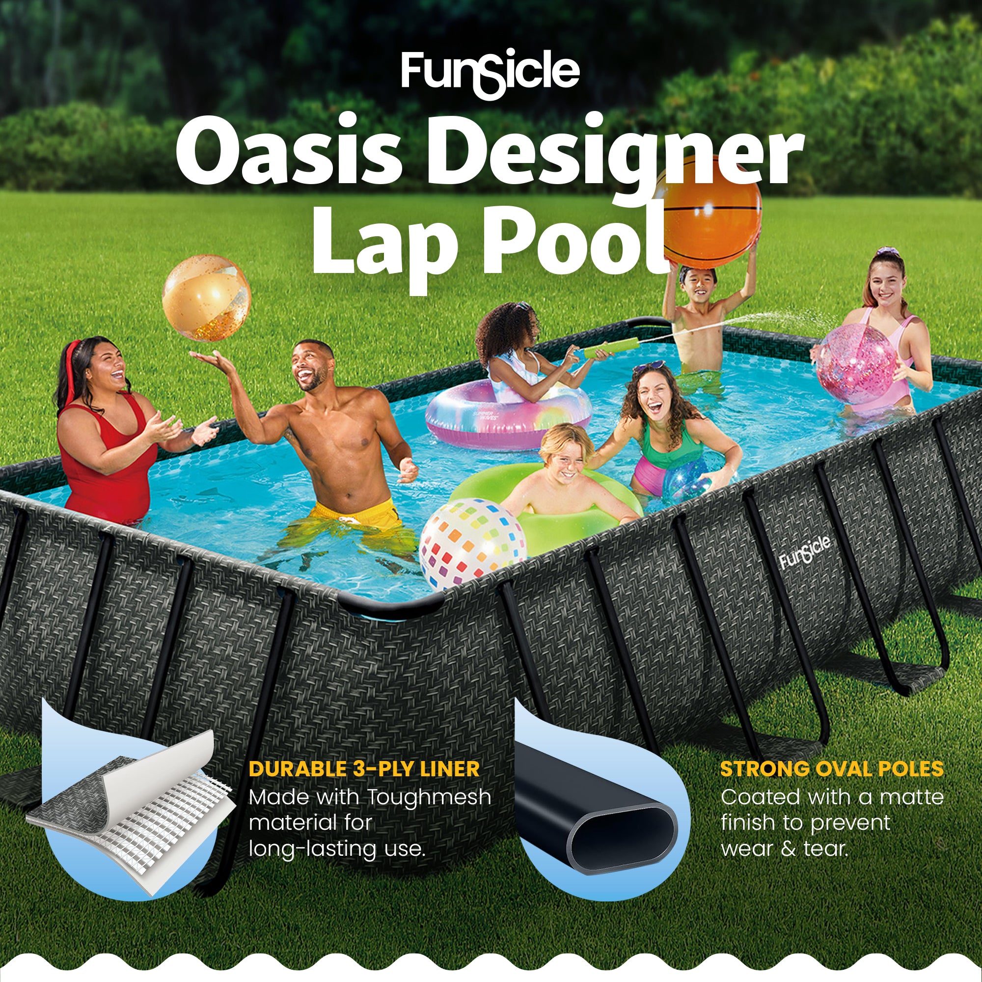 Funsicle 16'x8'x42" Oasis Rectangle Above Ground Swimming Pool, Gray (Used) - VMInnovations