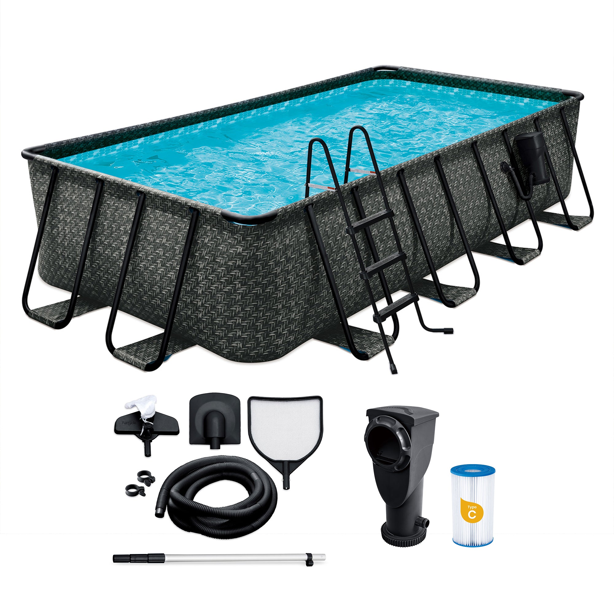 Funsicle 16'x8'x42" Oasis Rectangle Above Ground Swimming Pool, Gray (Used)
