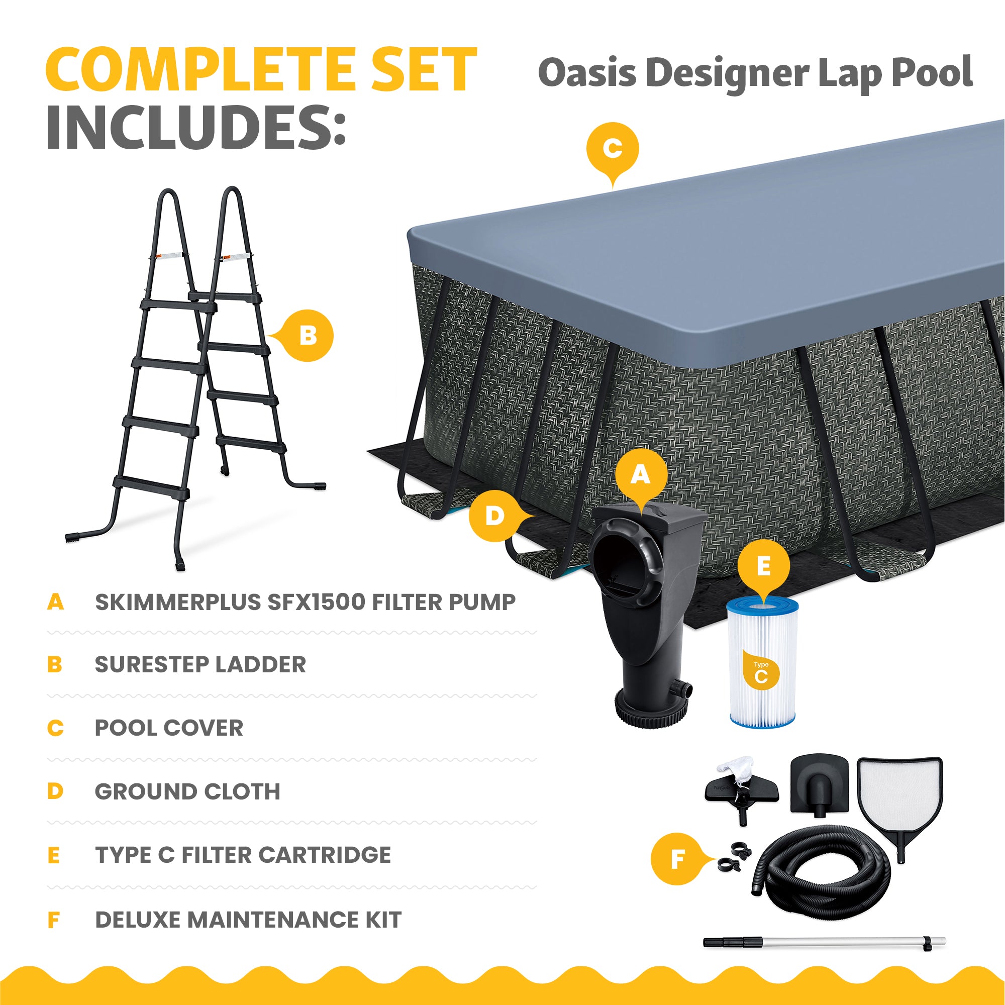 Funsicle 18' x 9' x 52" Oasis Rectangle Above Ground Swimming Pool, Gray (Used)