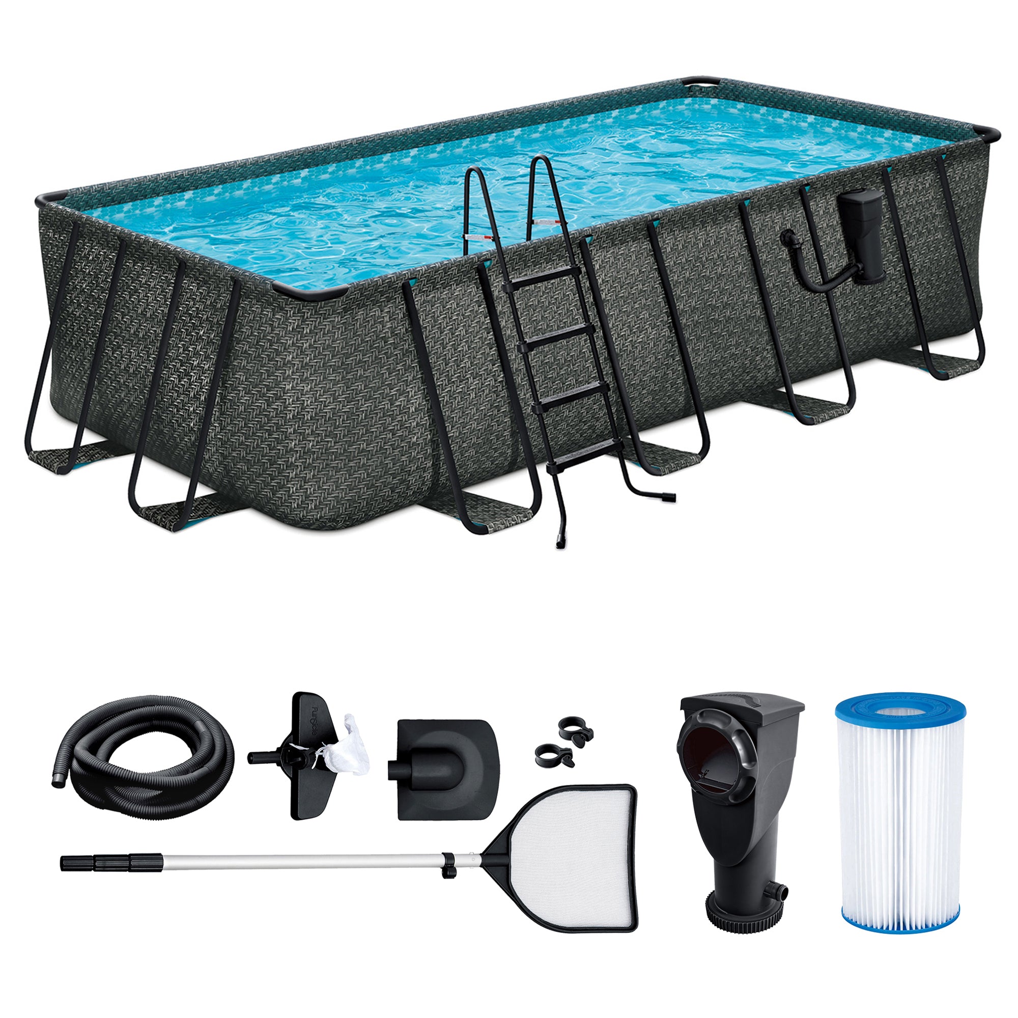 Funsicle 18 Ft Oasis Designer Lap Above Ground Pool w/ Pump, Dark Herringbone