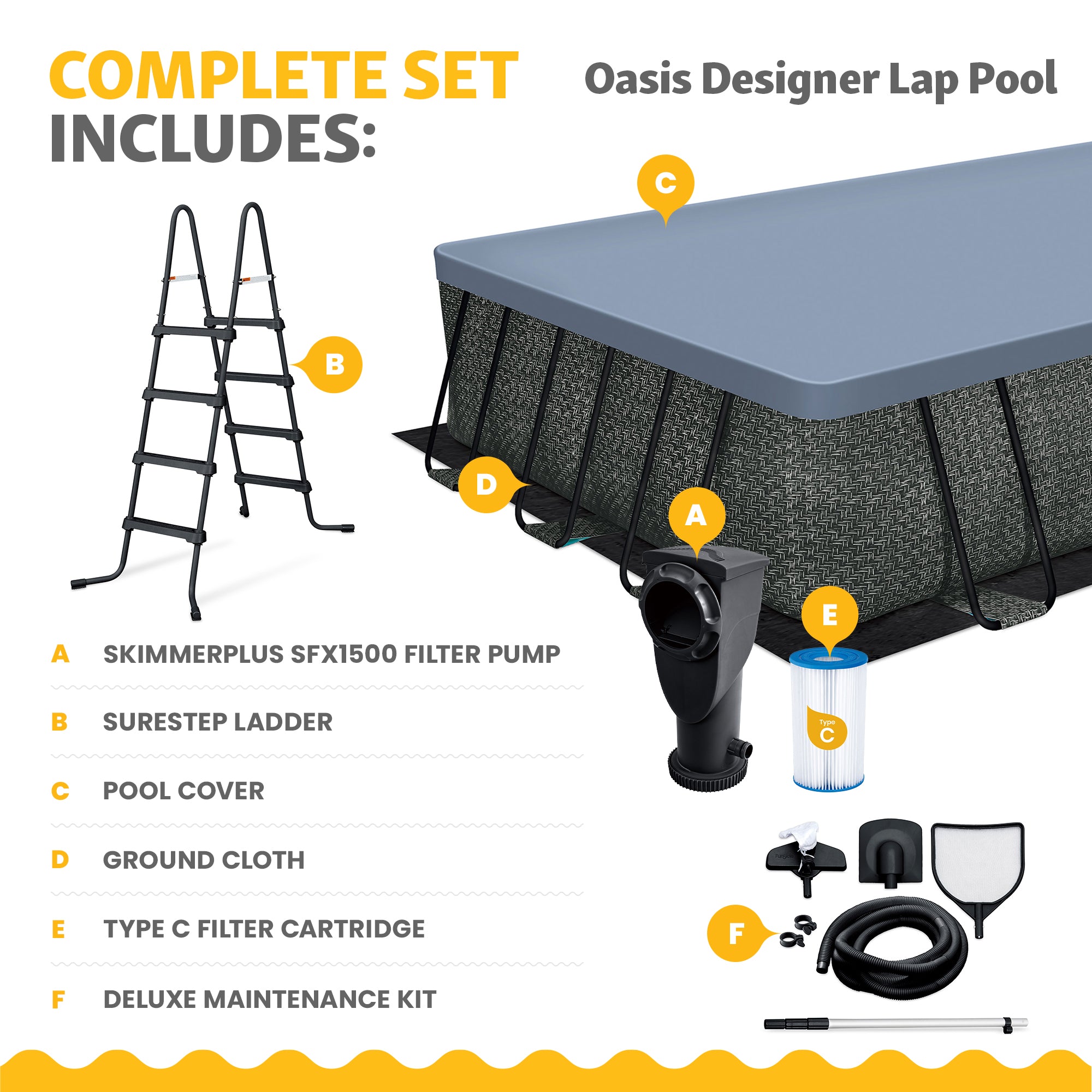 24ft x 12ft x 52in Oasis Designer Rectangle Lap Pool, Dark Herringbone(Open Box) - VMInnovations