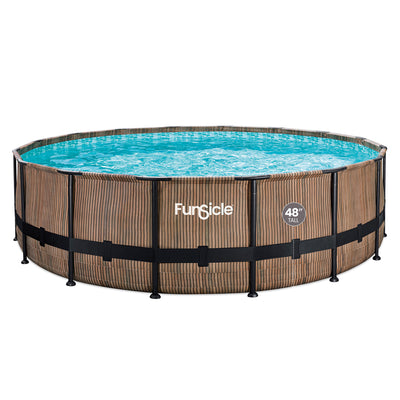 Funsicle 16' x 48" Oasis Round Outdoor Above Ground Swimming Pool, Natural Teak