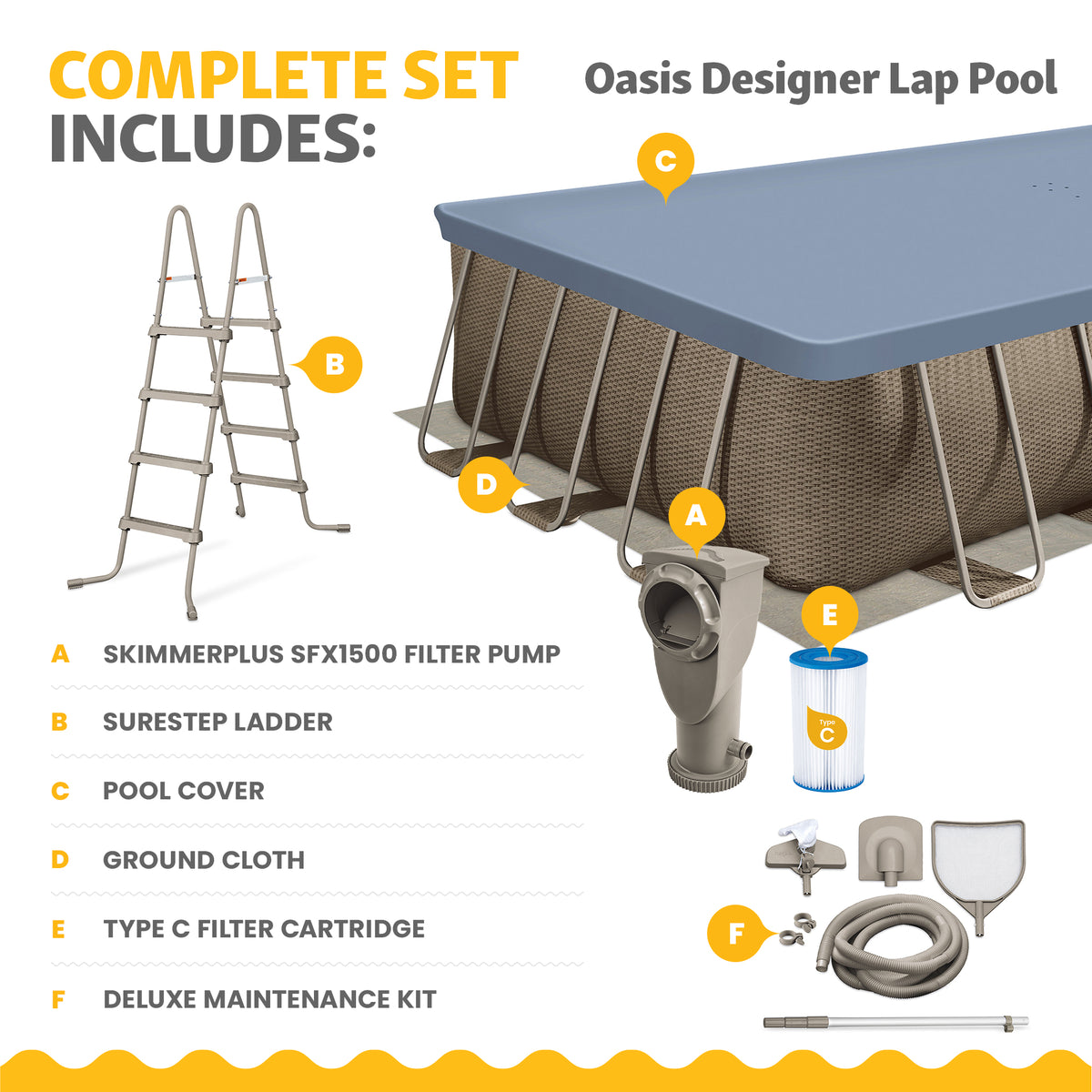 Funsicle 24'x12'x52" Oasis Rectangle Outdoor Above Ground Pool, Brown (Open Box)