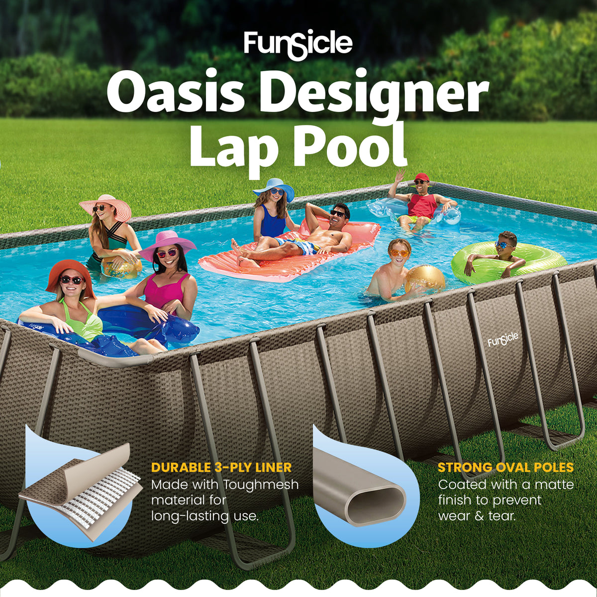 Funsicle 24'x12'x52" Oasis Rectangle Outdoor Above Ground Pool, Brown (Open Box)