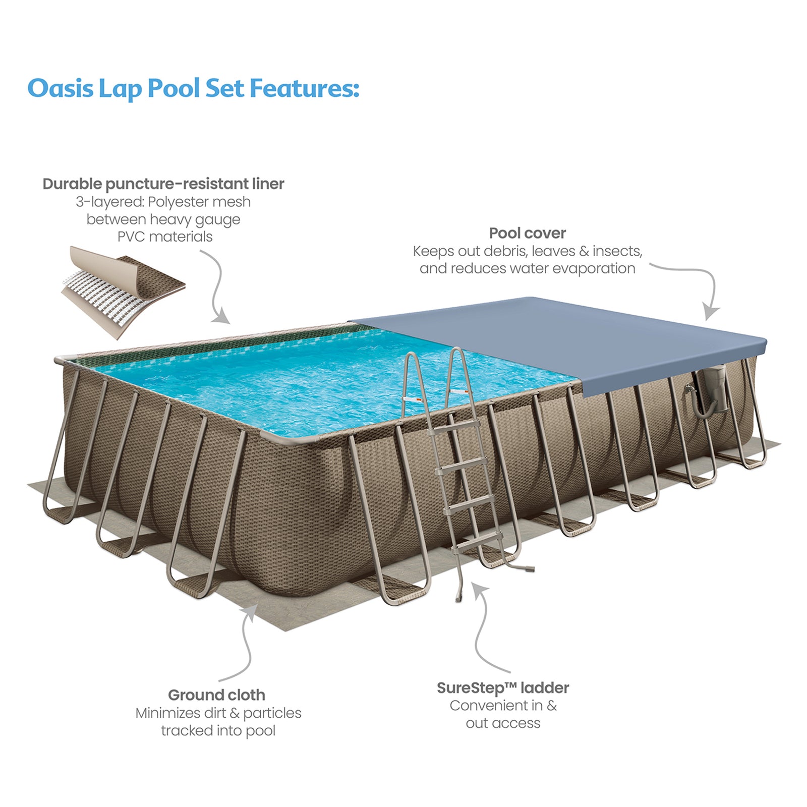 Funsicle 24'x12'x52" Oasis Rectangle Outdoor Above Ground Swimming Pool, Brown - VMInnovations