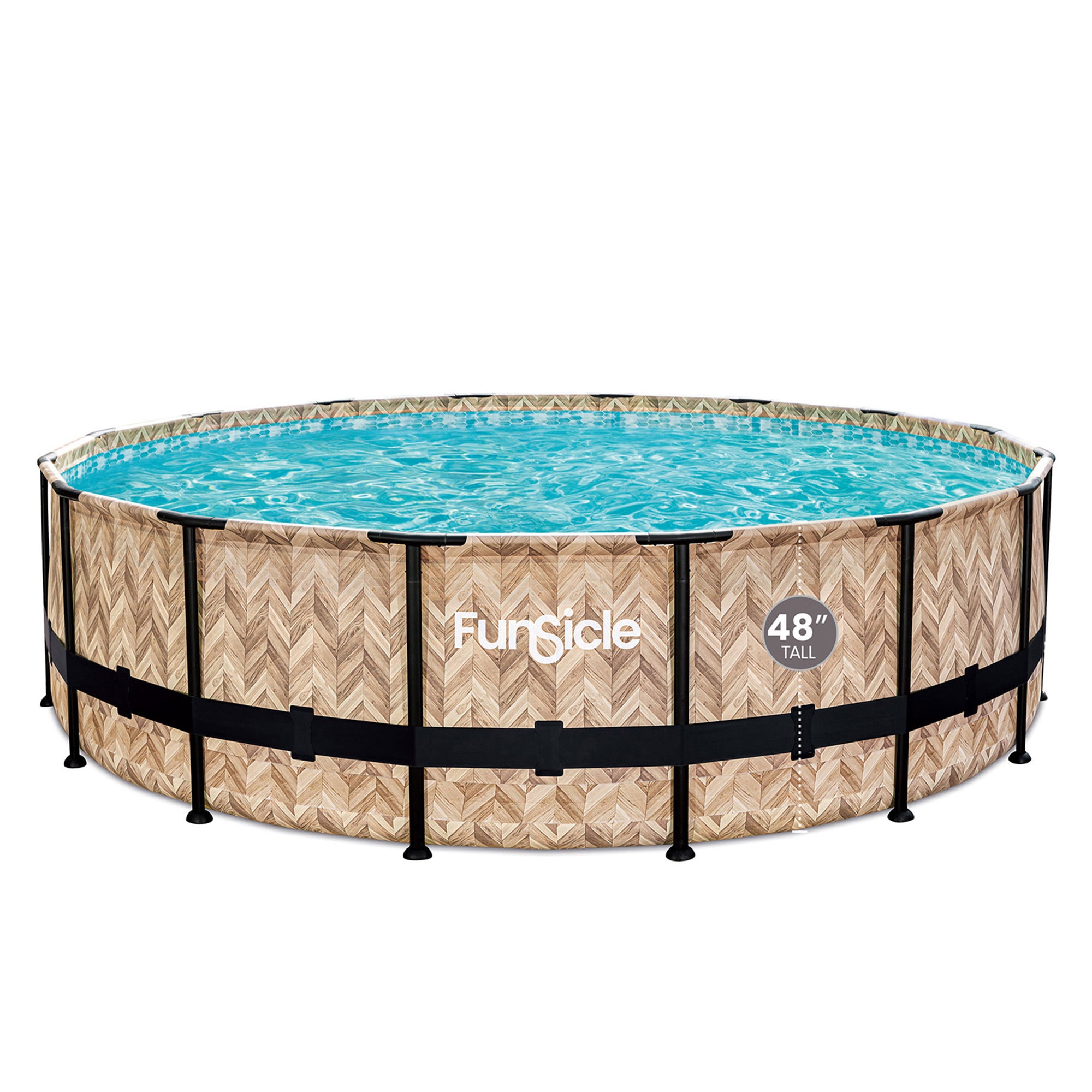 Funsicle 16' x 48" Oasis Round Above Ground Swim Pool, Oak Herringbone(Open Box) - VMInnovations