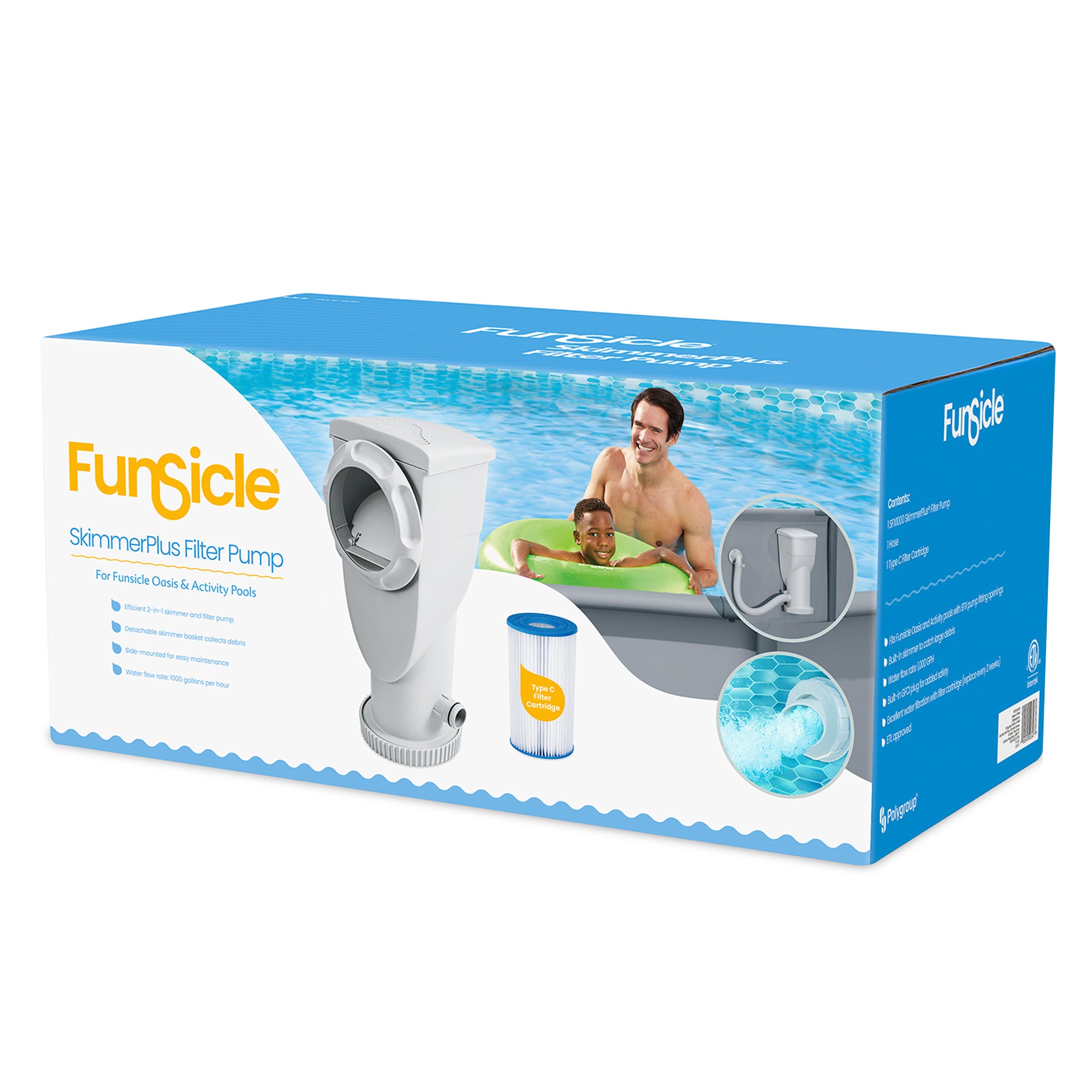 Funsicle 1000 Gallon SkimmerPlus 2-in-1 Filter Pump System for Above Ground Pool - VMInnovations