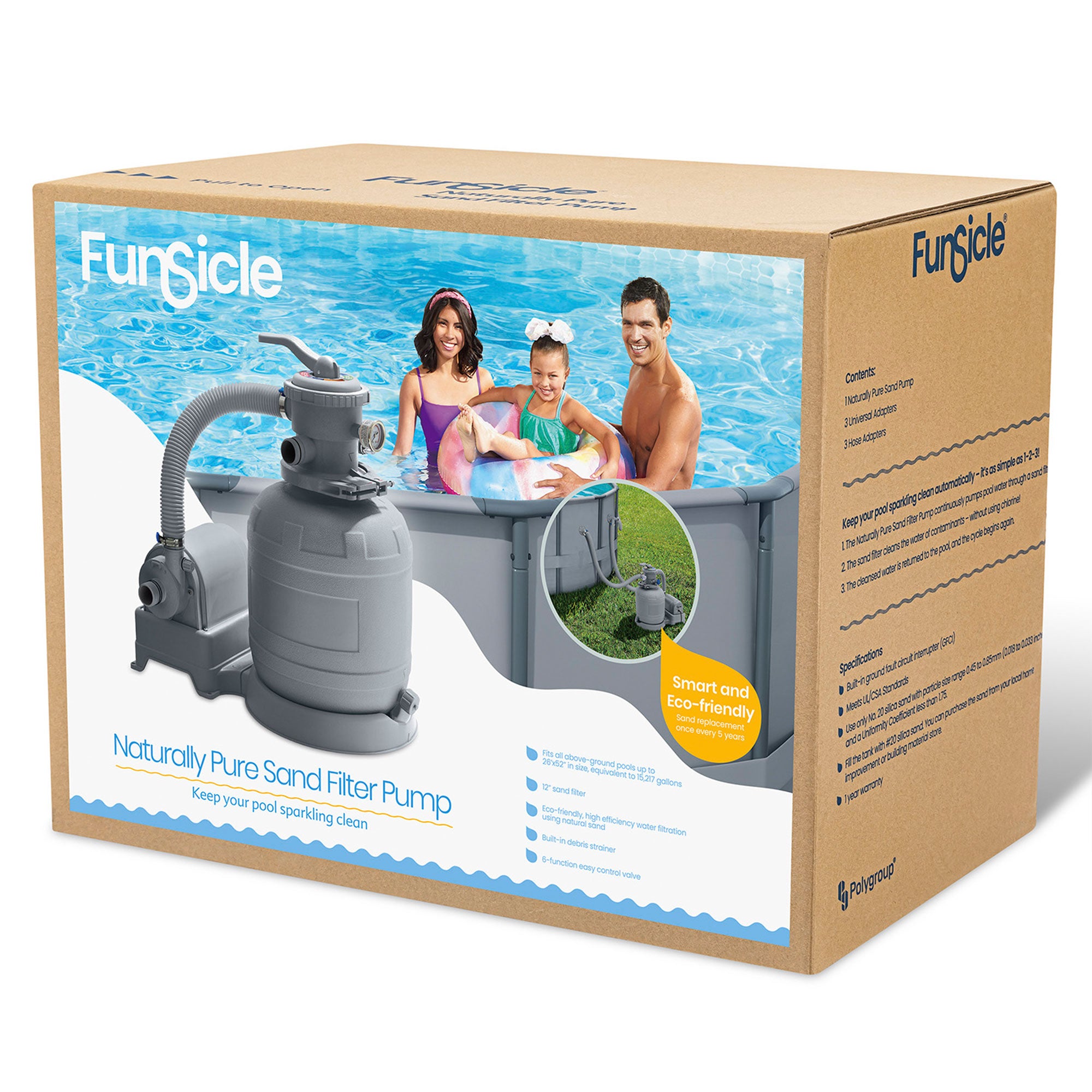 Funsicle 12 Inch Sand Filter Pump for Above Ground Pools, 1600 GPH Flow Rate - VMInnovations