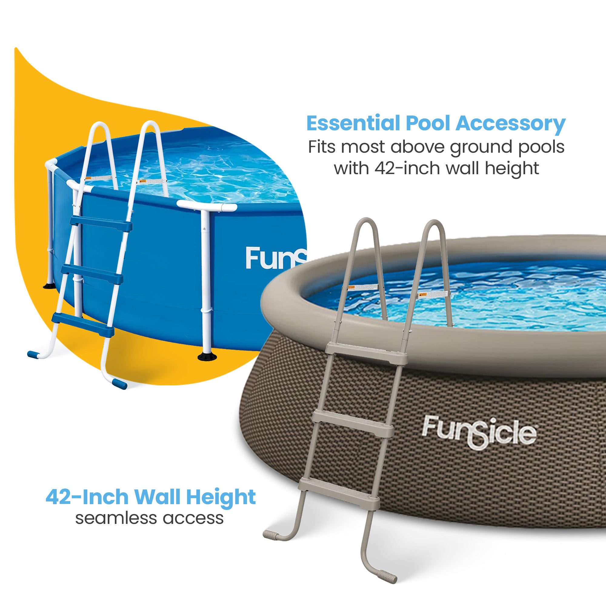 Funsicle 42 Inch SureStep 3 Stair Outdoor Above-Ground Swimming Pool Ladder