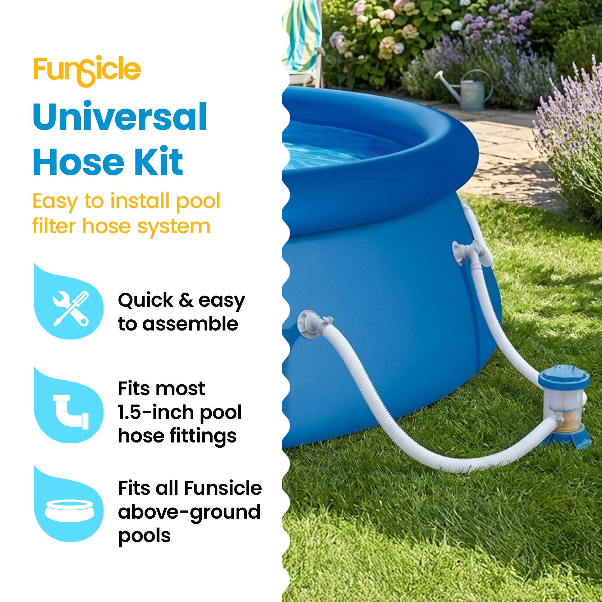 Funsicle 59"x1.5" Universal Replacement Hose Kit for Above Ground Swimming Pool - VMInnovations