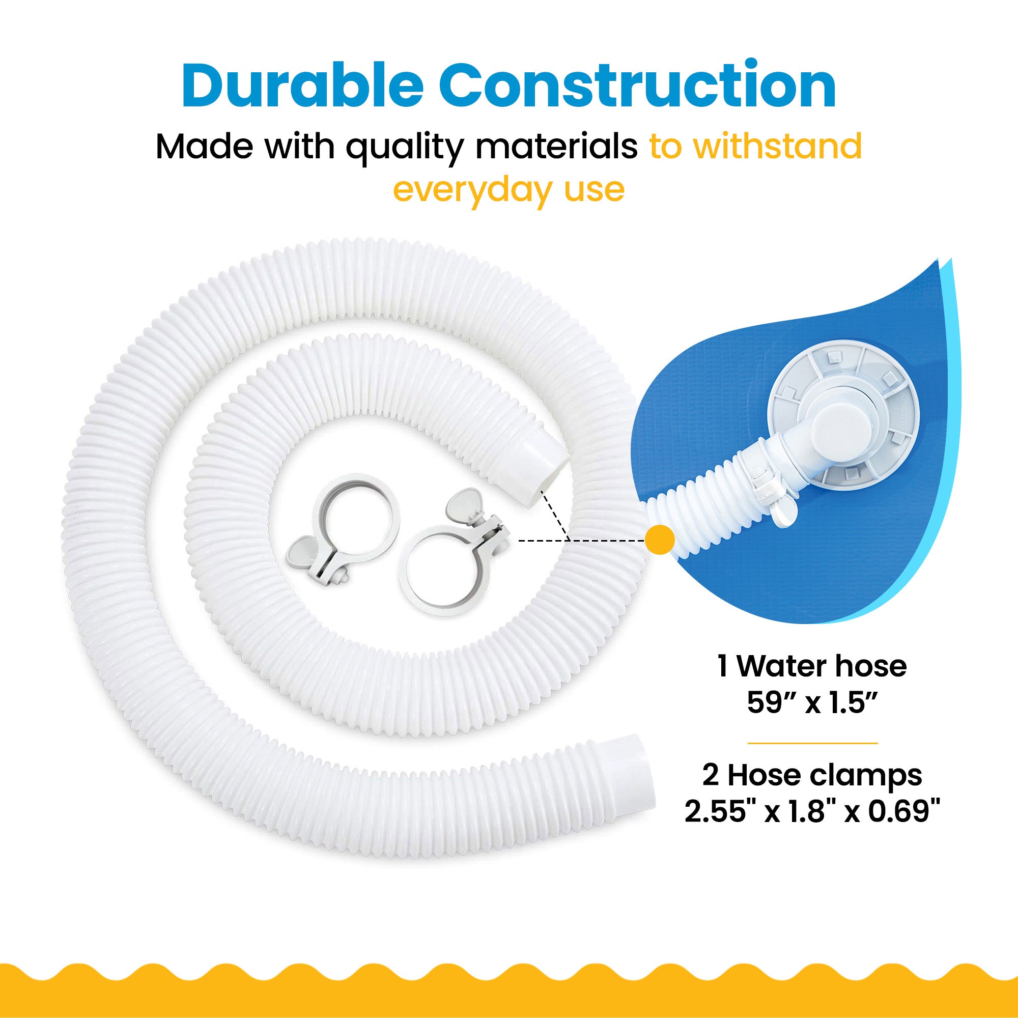 Funsicle 59"x1.5" Universal Replacement Hose Kit for Above Ground Swimming Pool - VMInnovations