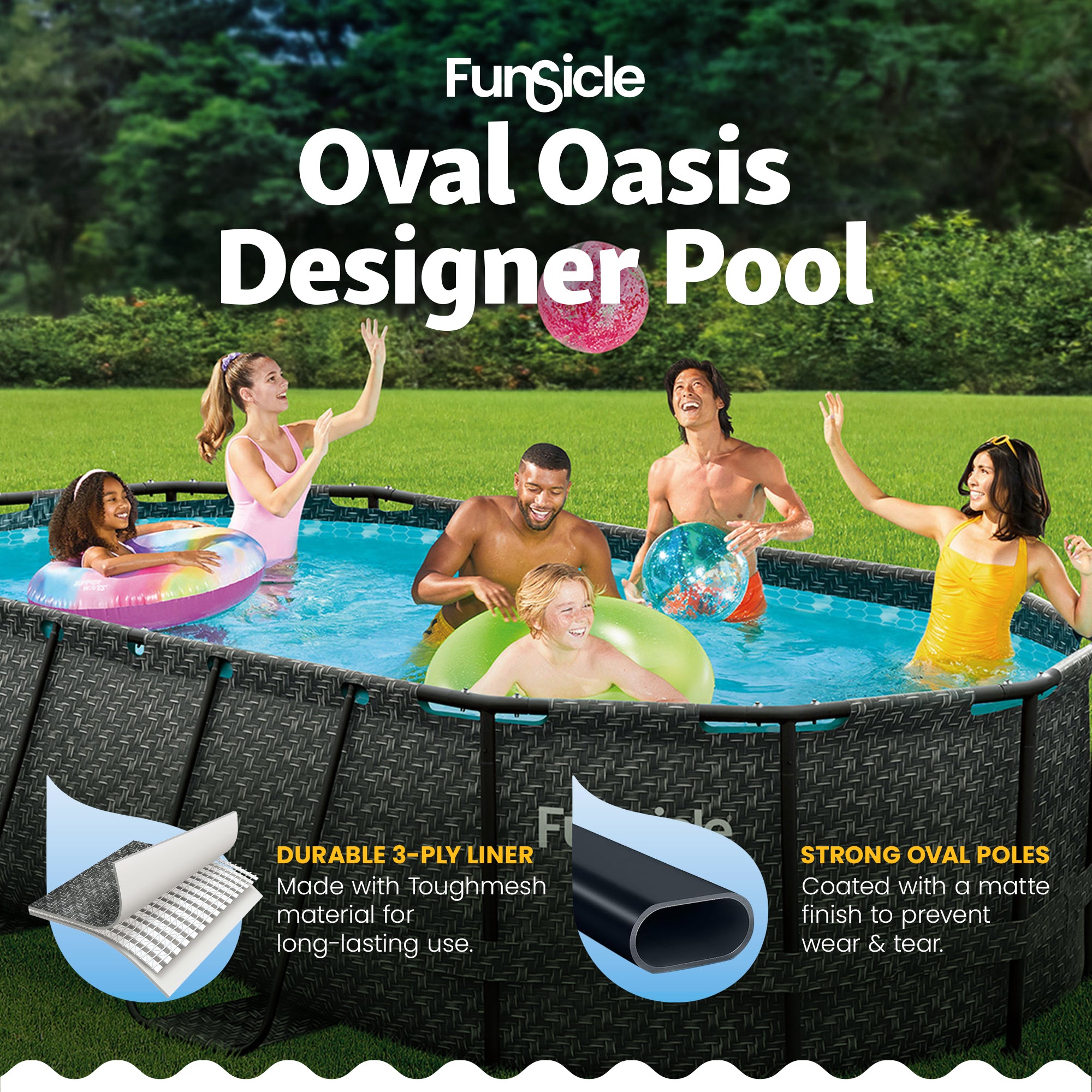 Funsicle 13'x8'x39.5" Oasis Designer Swimming Pool, Dark Herringbone (For Parts)
