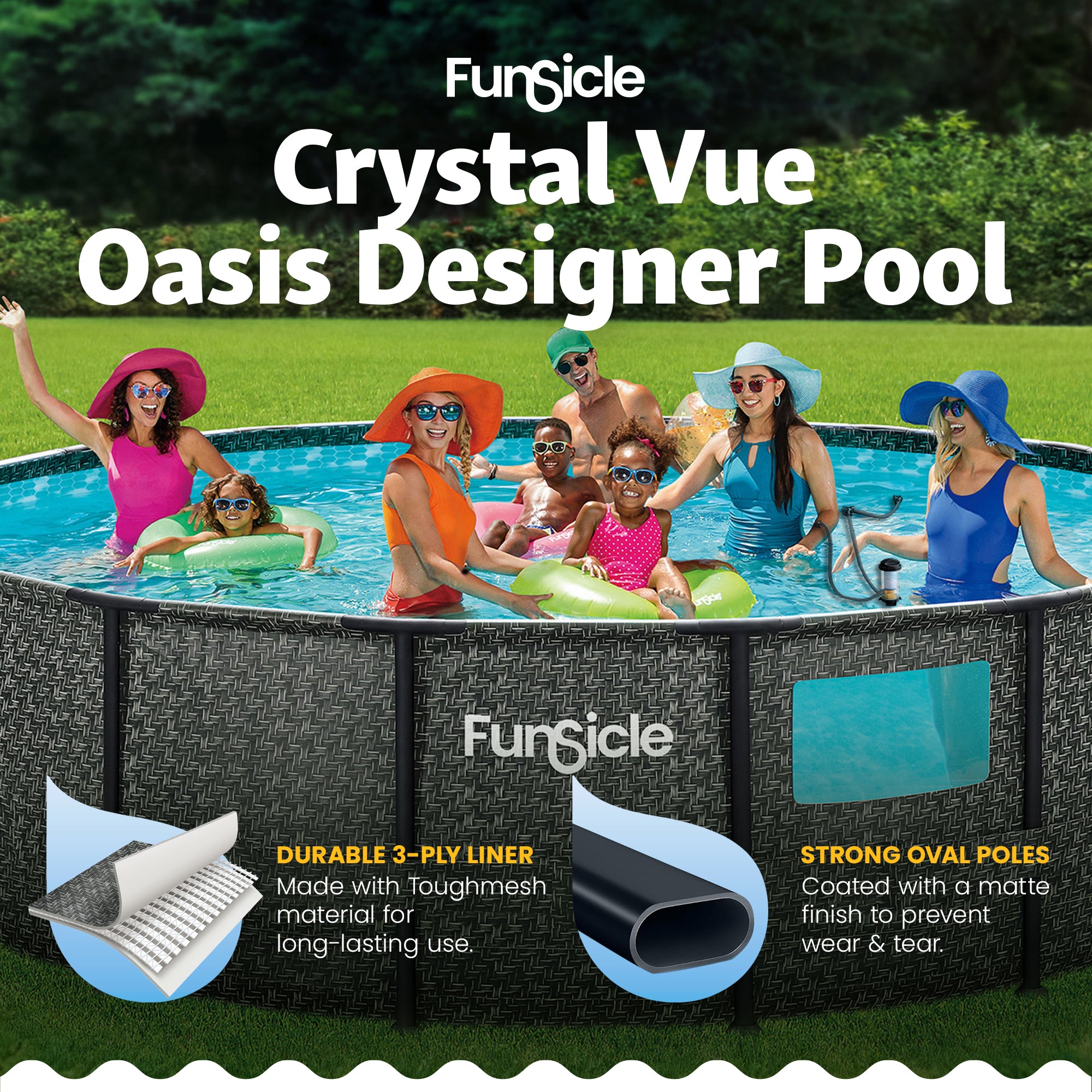 Funsicle 16' x 48" Crystal Vue Oasis Above Ground Swimming Pool Set, Herringbone