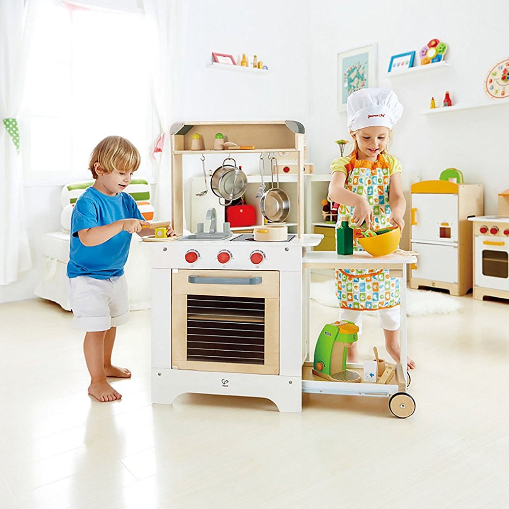 Hape Cook 'N Serve Kids Wooden Play Cooking Kitchen Bundle with Stand Mixer Toy