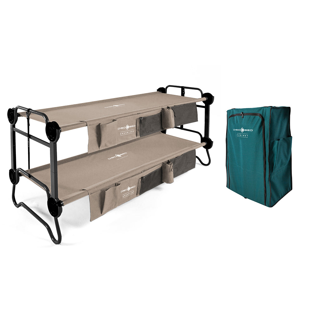 Disc-O-Bed Large Cam-O-Bunk Double Cot and 3 Shelf 6 Compartment Hanging Cabinet - VMInnovations