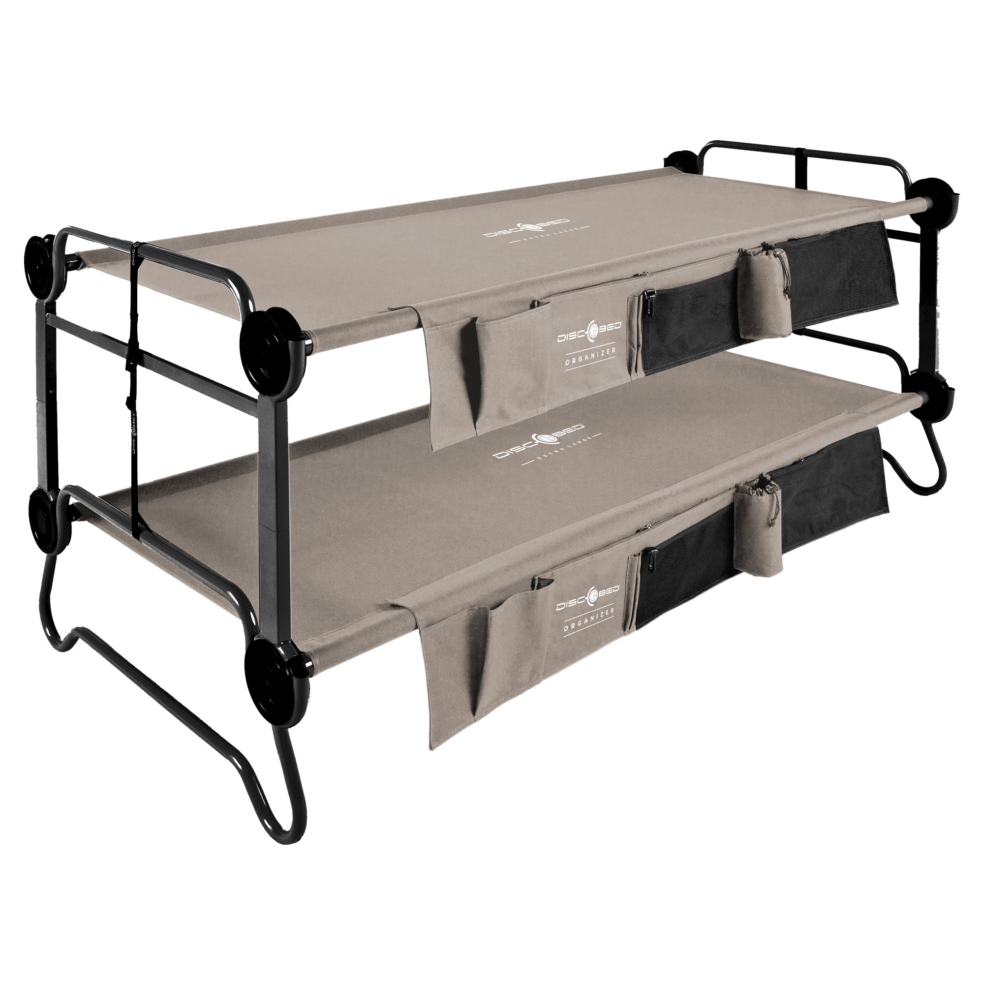 Disc-O-Bed XL Cam-O-Bunk Benchable Double Cot with Organizers, Tan (2 pack) - VMInnovations