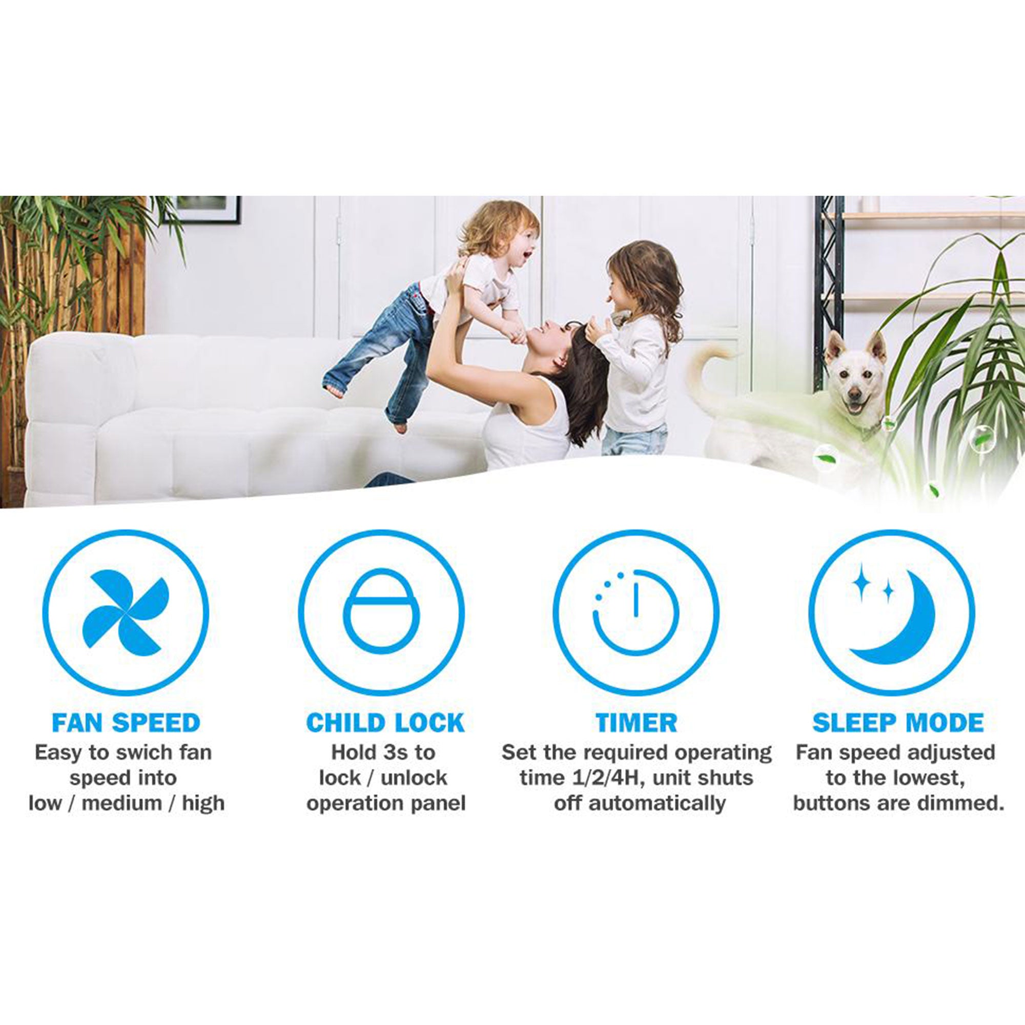 Mooka Home Air Purifier for Large Rooms w/ True HEPA Air Filter (Open Box)