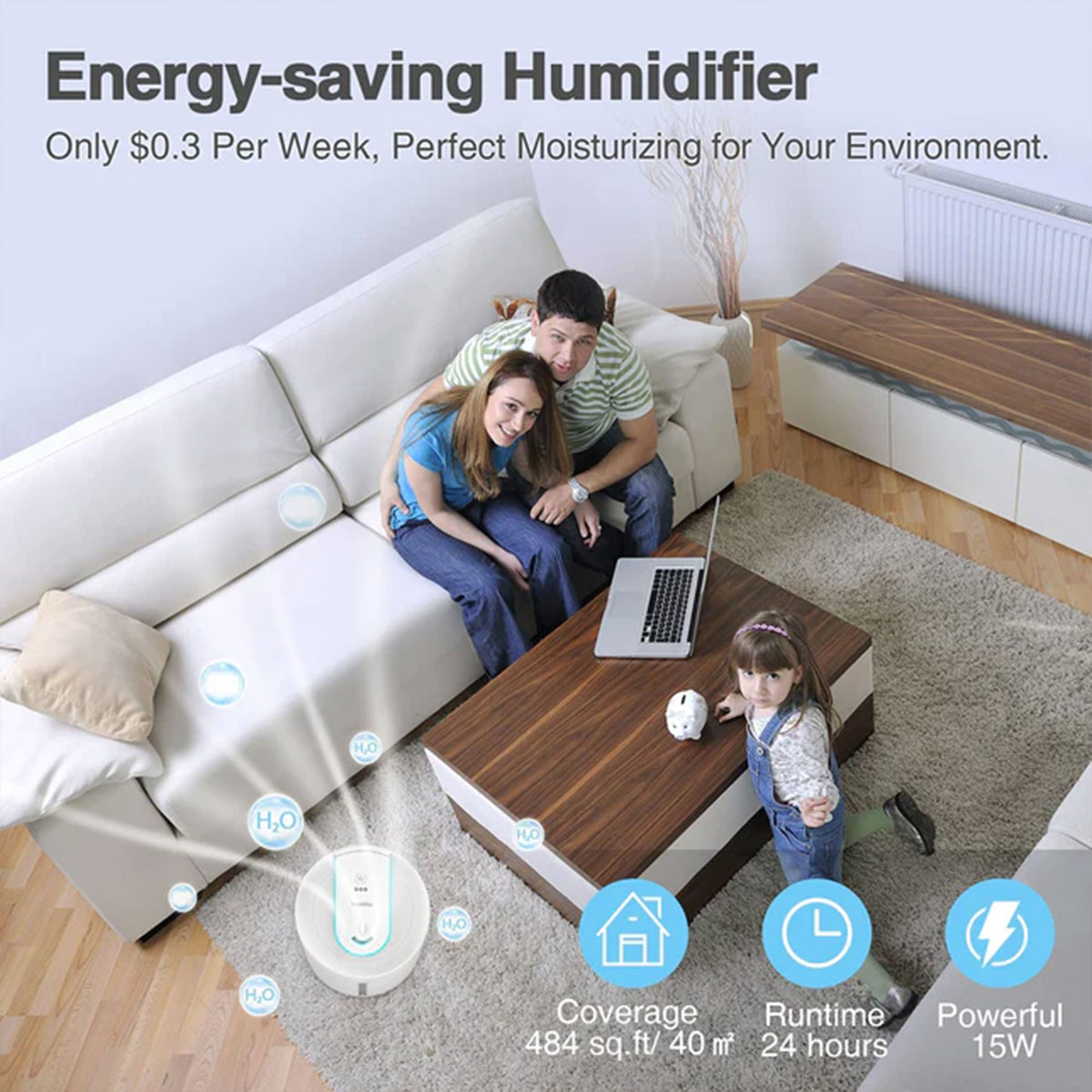 MOOKA UHM-JS02 Cool Mist 2-In-1 Top Fill Indoor Home Humidifier and Diffuser