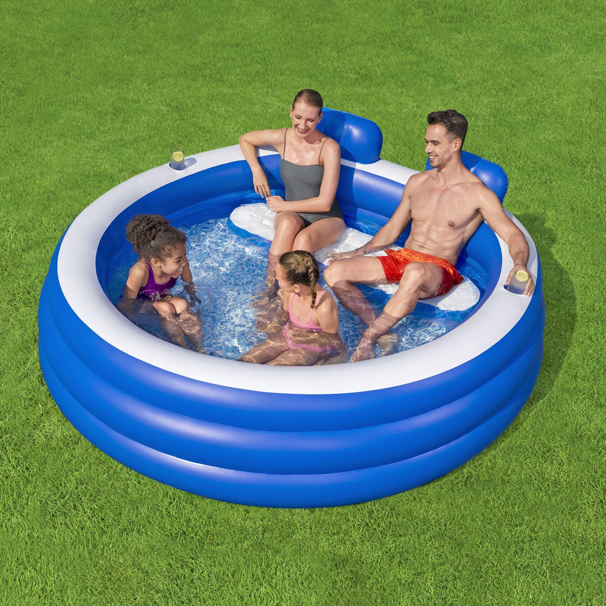 H2OGO! Splash Paradise Inflatable Pool with Headrests and Cup Holders (Open Box) - VMInnovations
