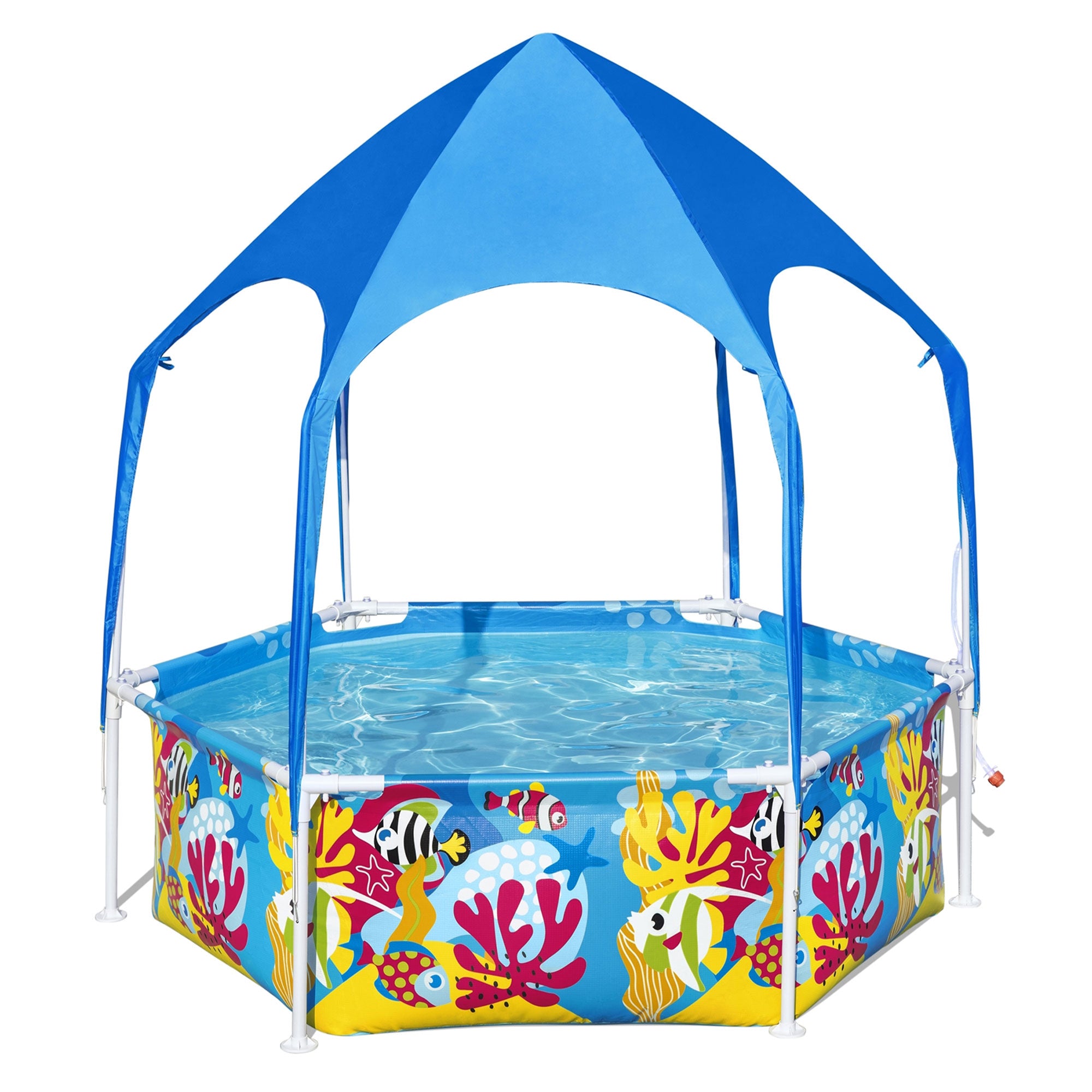 Bestway 6' x 20" Above Ground Kids Round Swimming Pool w/ Canopy, Sea (Open Box) - VMInnovations