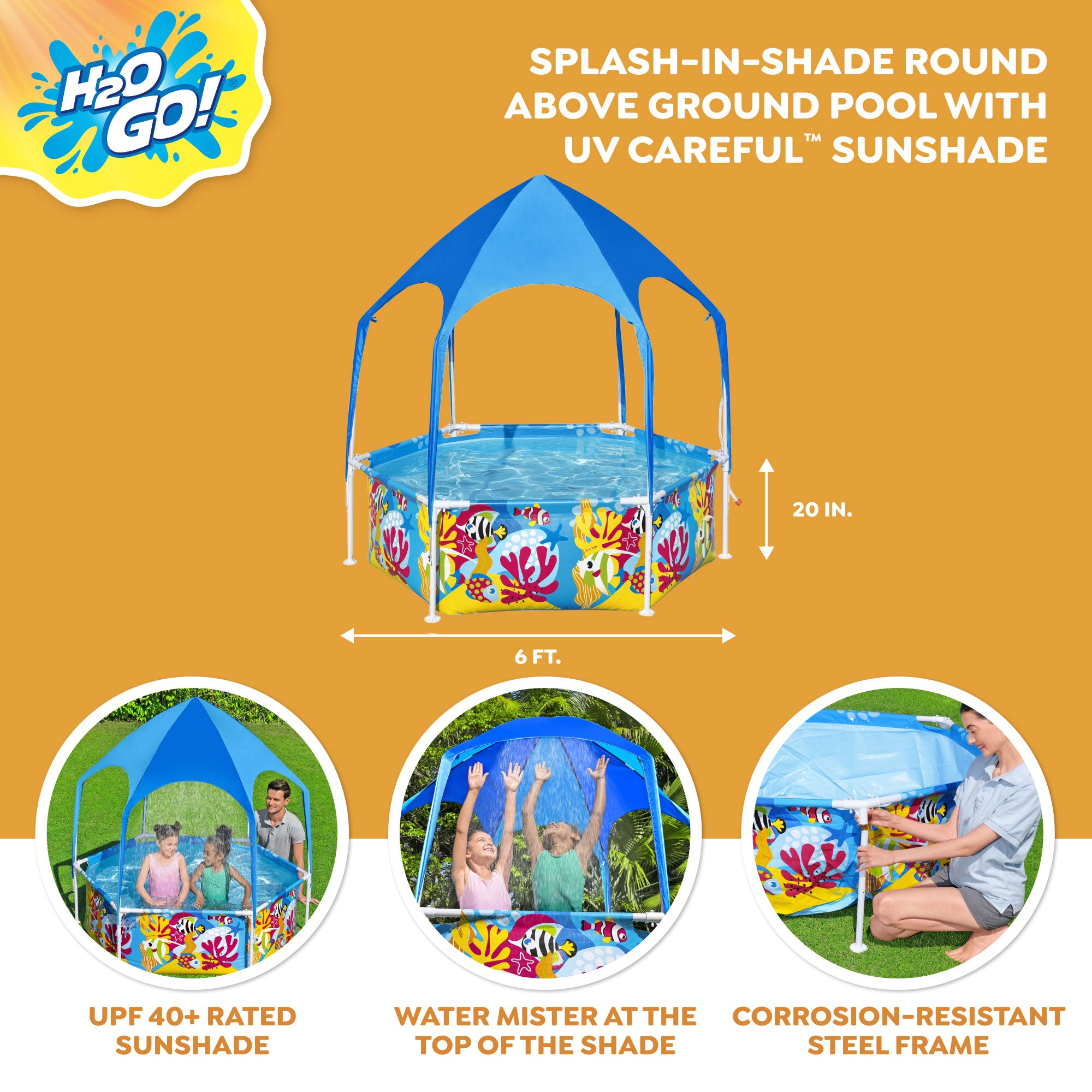 Bestway 6' x 20" Above Ground Kids Round Swimming Pool w/ Canopy, Sea (Open Box) - VMInnovations