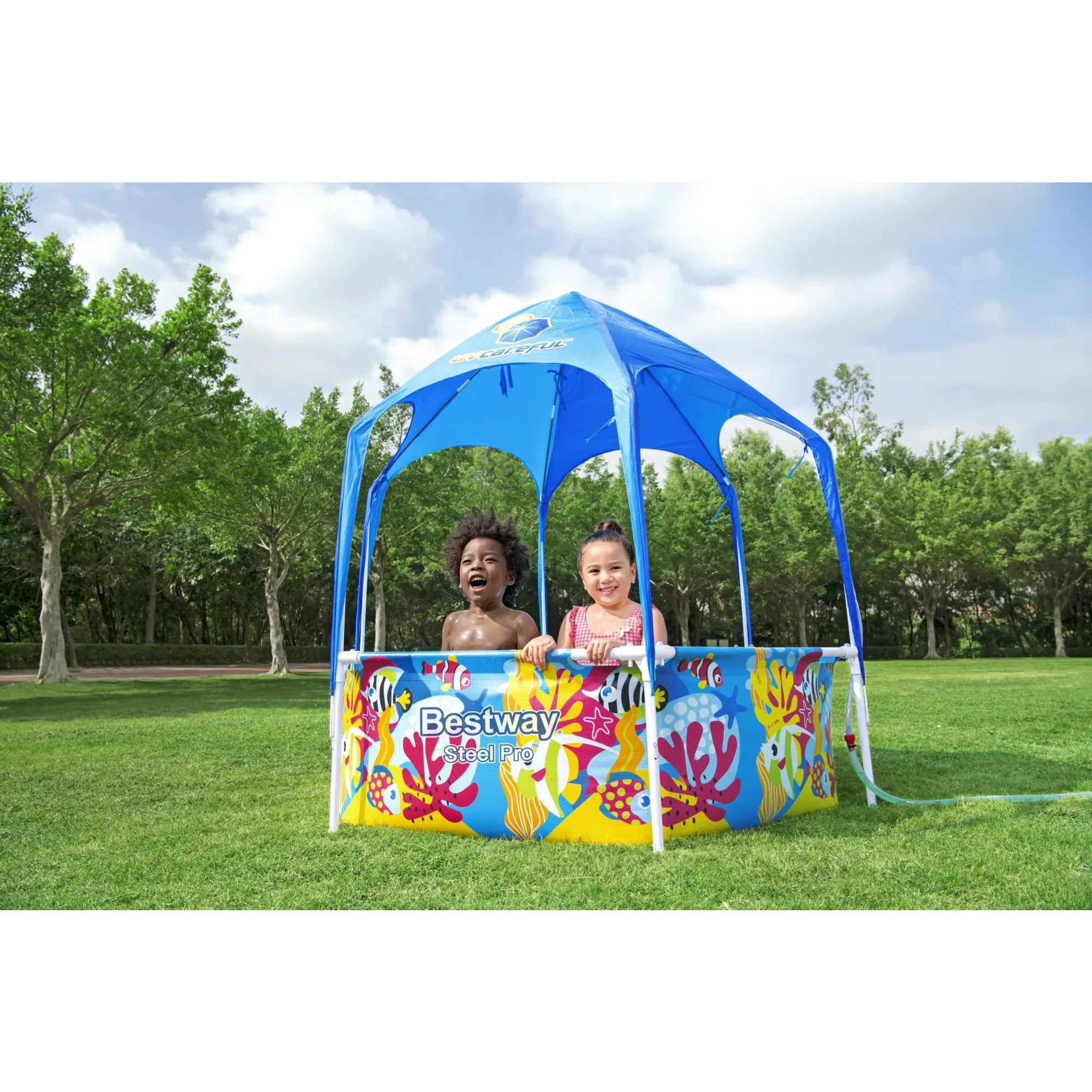 Bestway 6' x 20" Above Ground Kids Round Swimming Pool w/ Canopy, Sea (Open Box) - VMInnovations