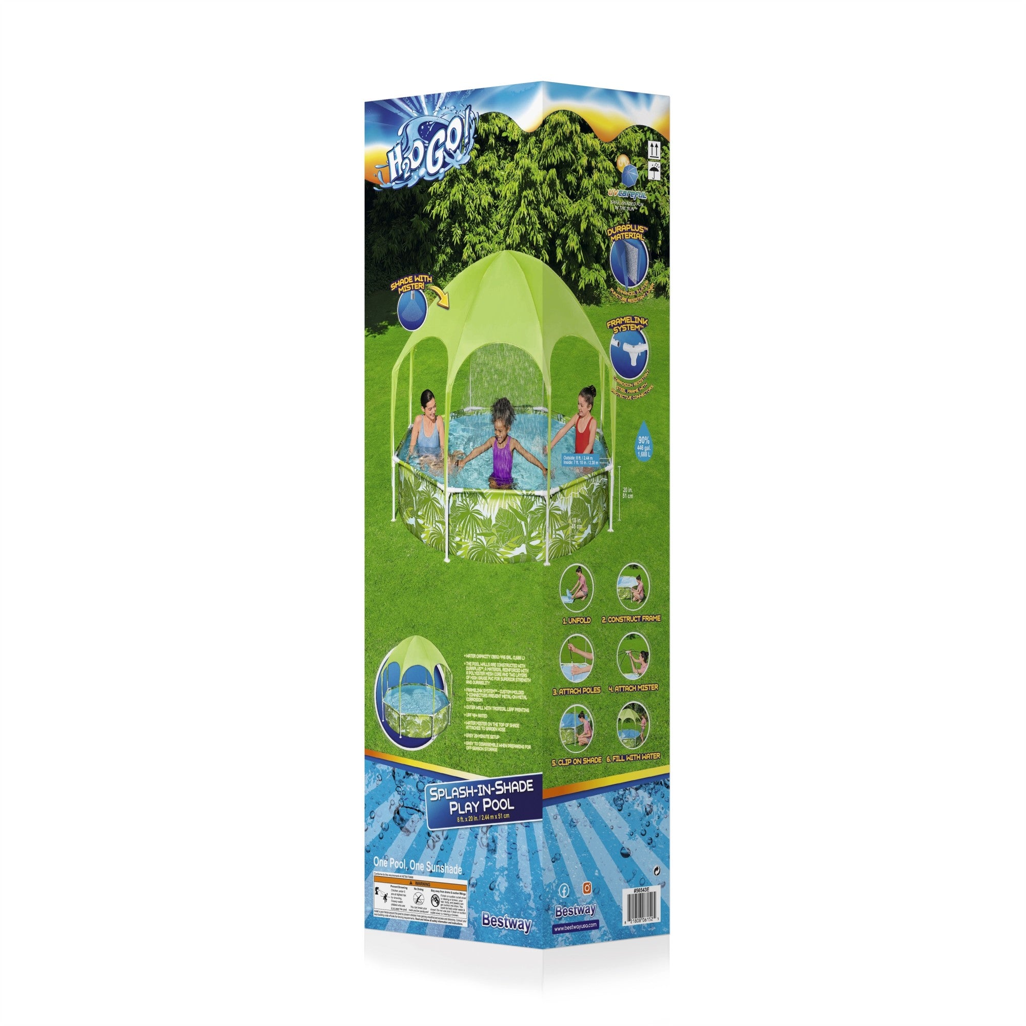 Kids Splash-in-Shade Round Above Ground Pool w/ Canopy, Green (Open Box) - VMInnovations
