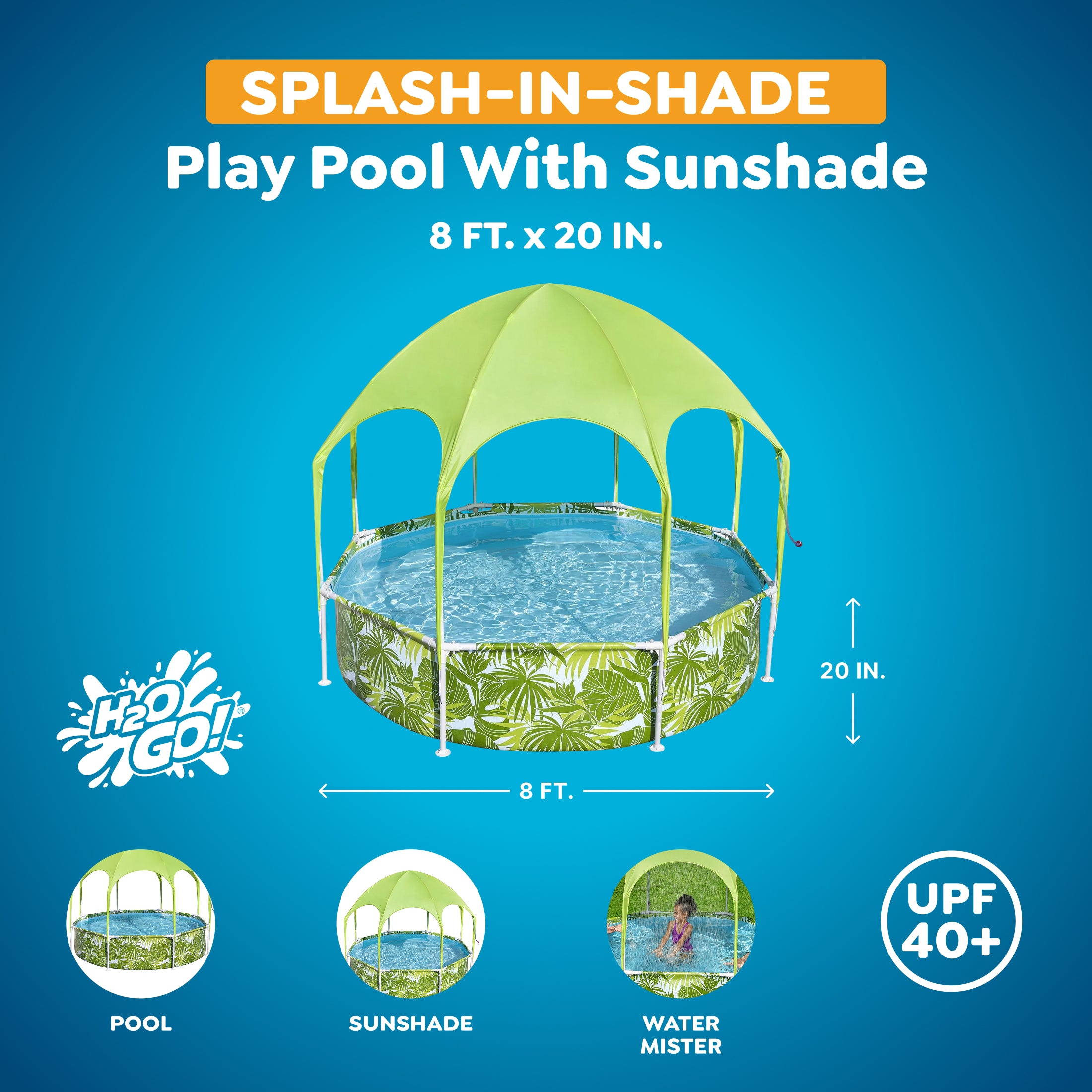 Kids Splash-in-Shade Round Above Ground Pool w/ Canopy, Green (Open Box)