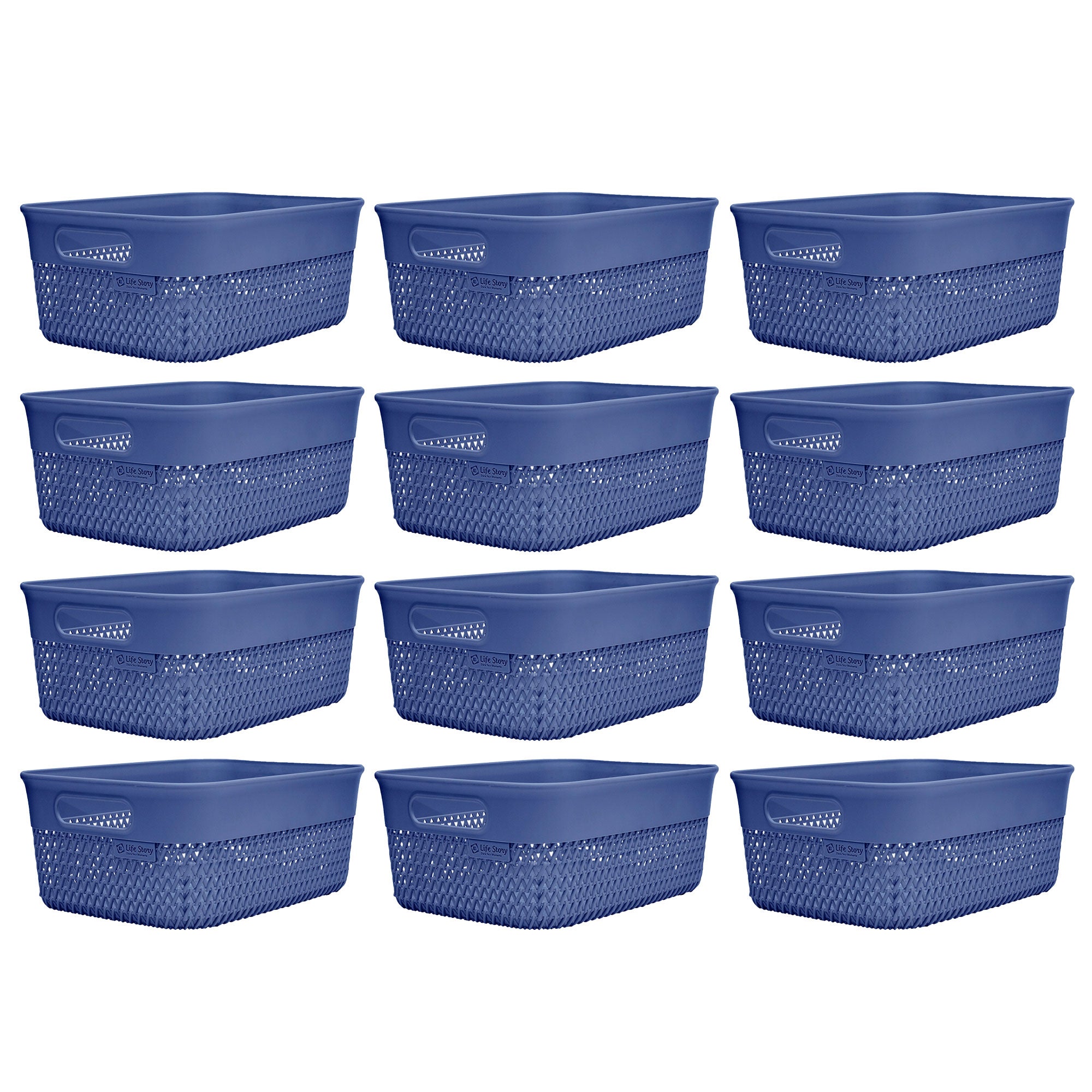 Life Story Lightweight Heavy Duty Storage Woven Basket 10 Quarts, Blue (12 Pack)