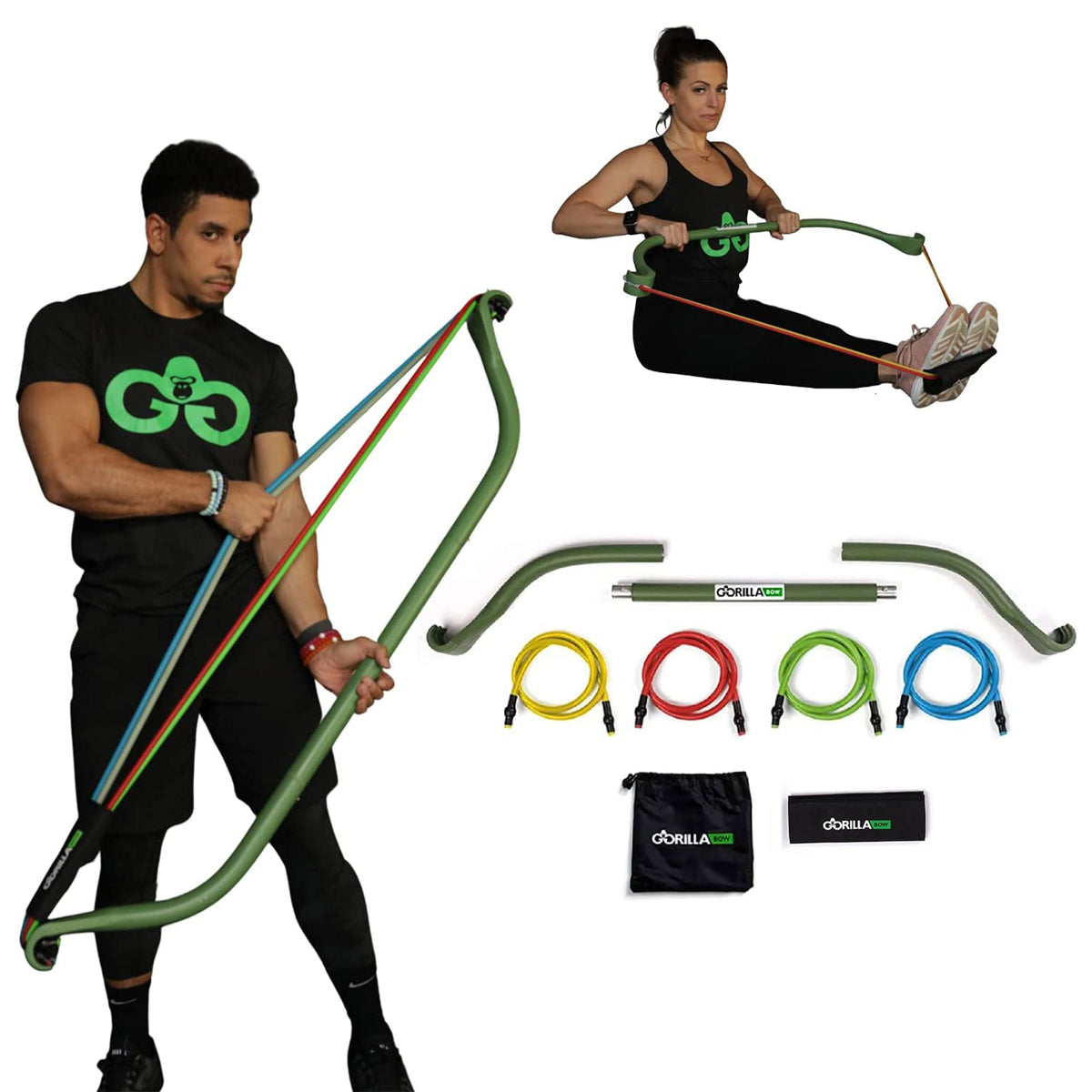 Gorilla Bow Travel Home Workout Resistance Bands & Exercise Bow, Green(Open Box)