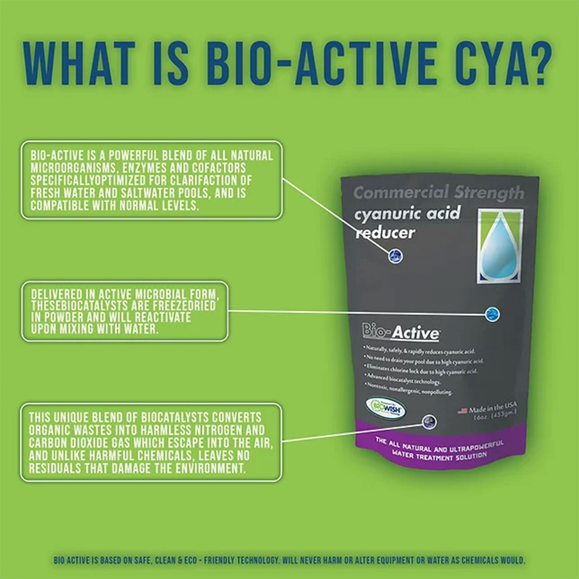 Bio-Active Non Polluting Cyanuric Acid Reducer Powder for Swimming Pools, 16 Oz - VMInnovations