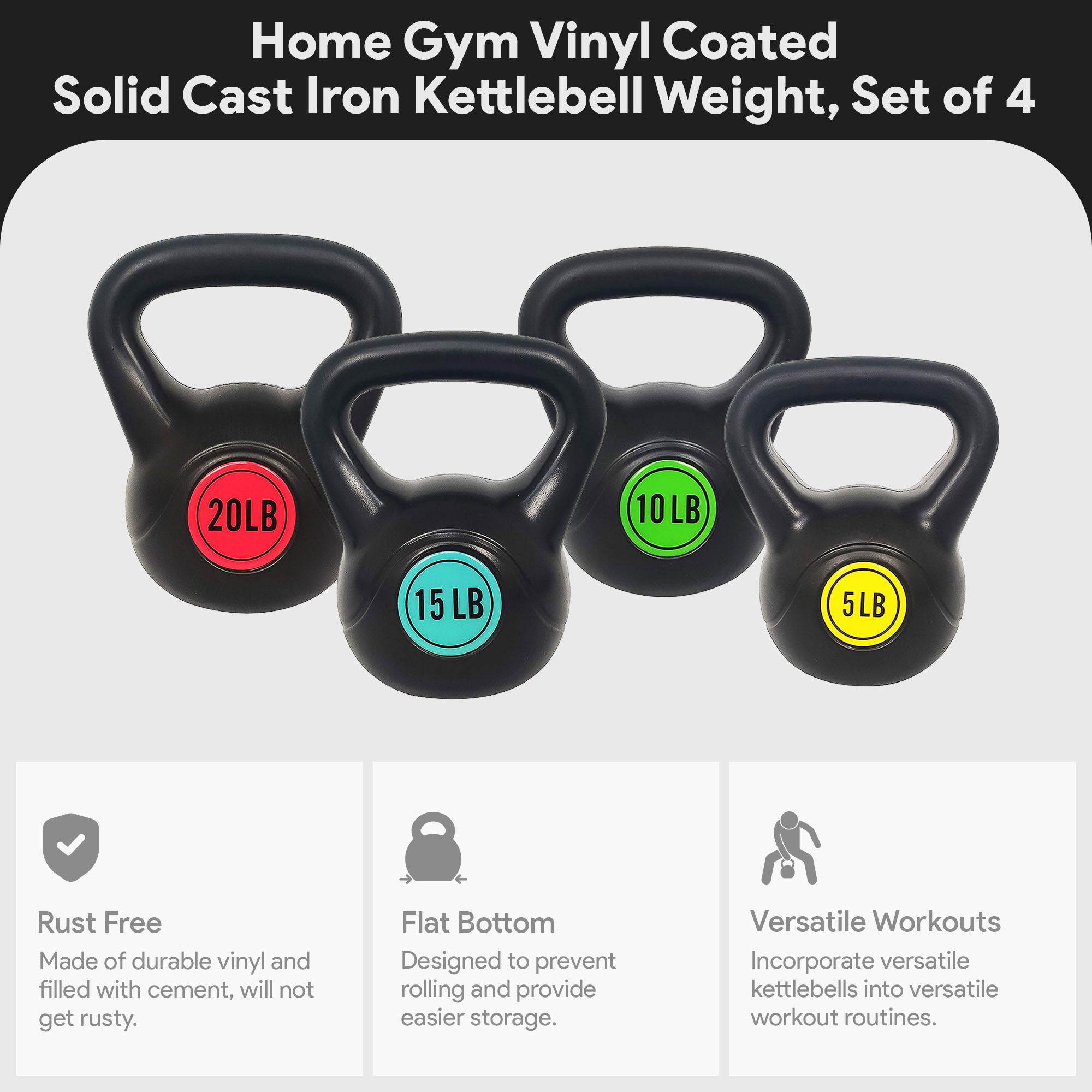 BalanceFrom Fitness Home Gym Vinyl Coated Solid Cast Iron Kettlebell Set (Used) - VMInnovations