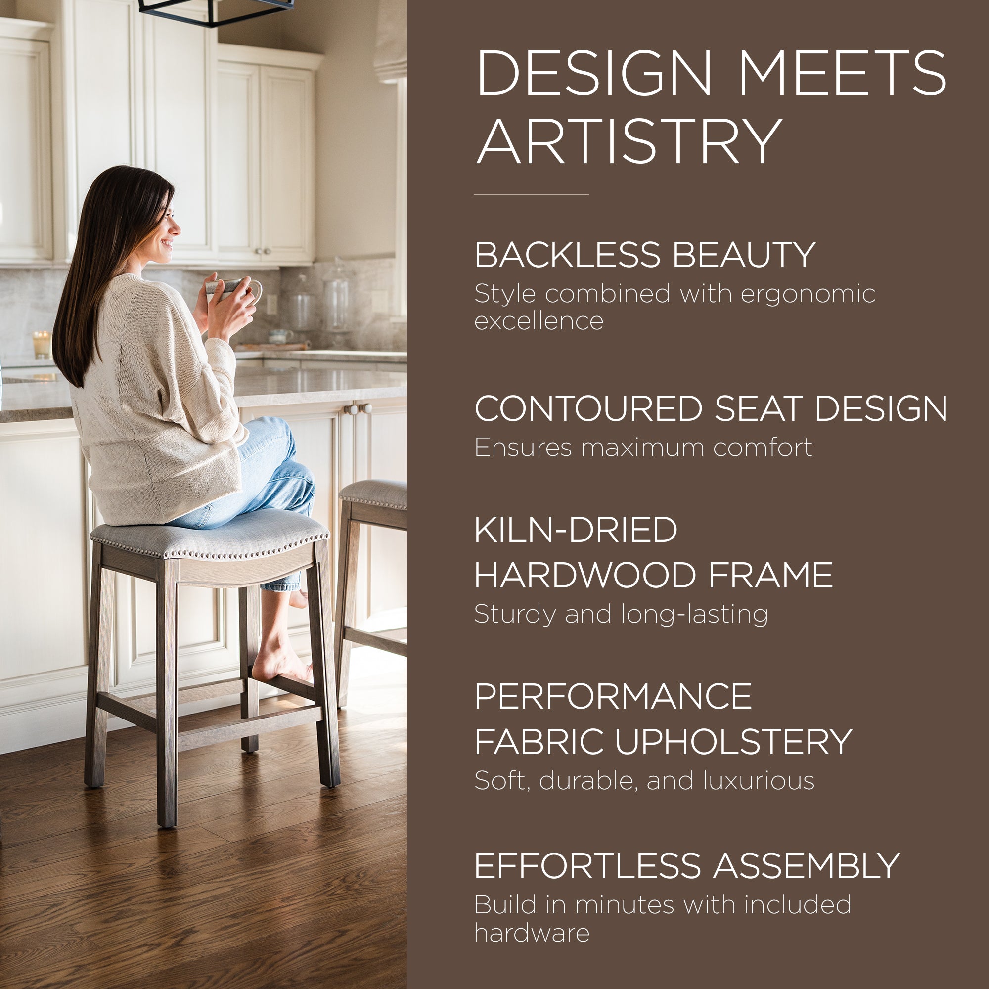 Adrien Saddle Backless Bar Stool, Reclaimed Oak, Counter Height(Used) (4 Pack) - VMInnovations