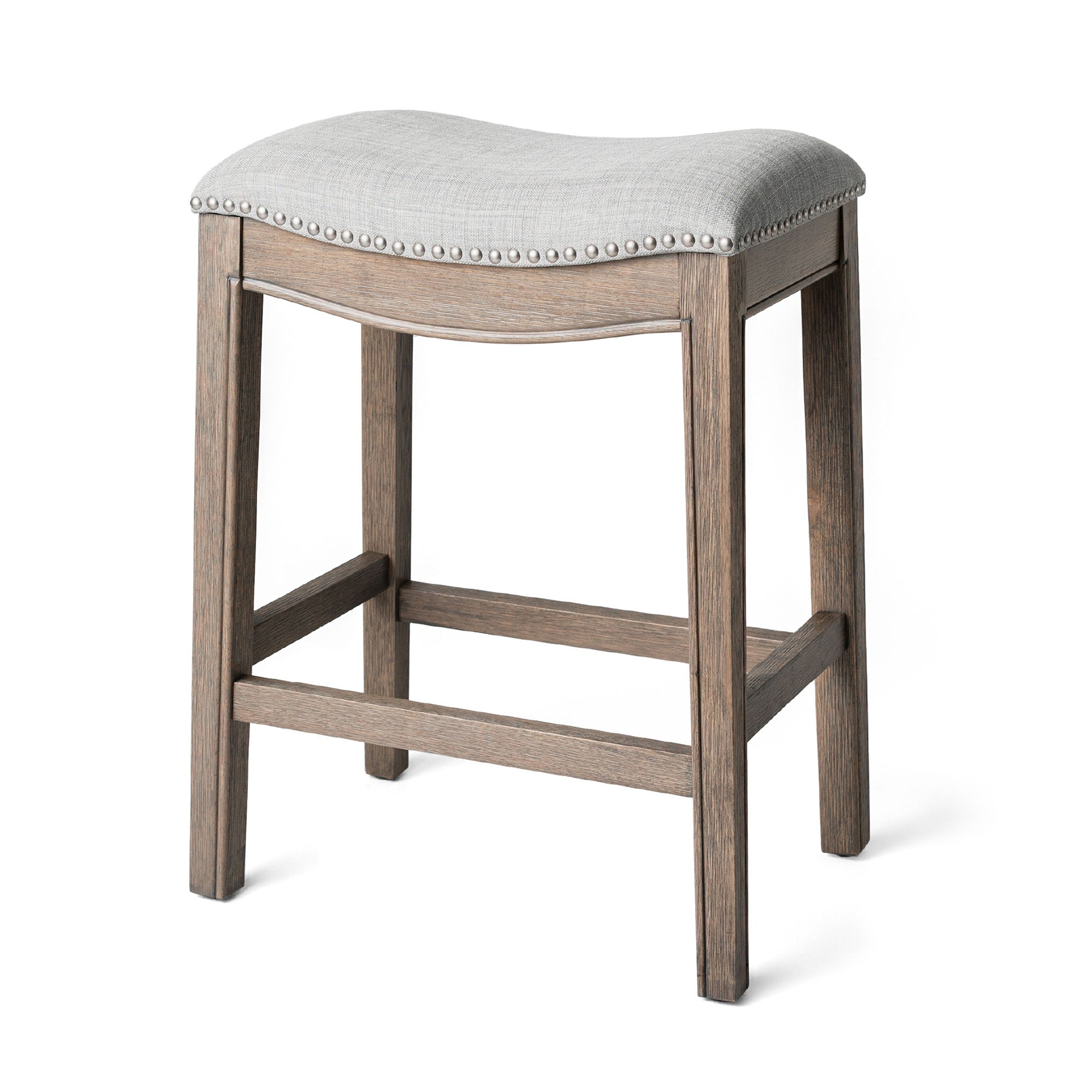 Maven Lane Adrien Saddle Backless Stool, Reclaimed Oak, Counter Height(Open Box) - VMInnovations