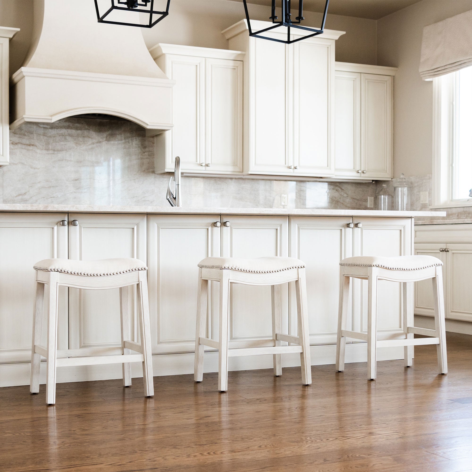 Maven Lane Adrien Kitchen Saddle Counter Stool, White Oak (Used) (4 Pack) - VMInnovations