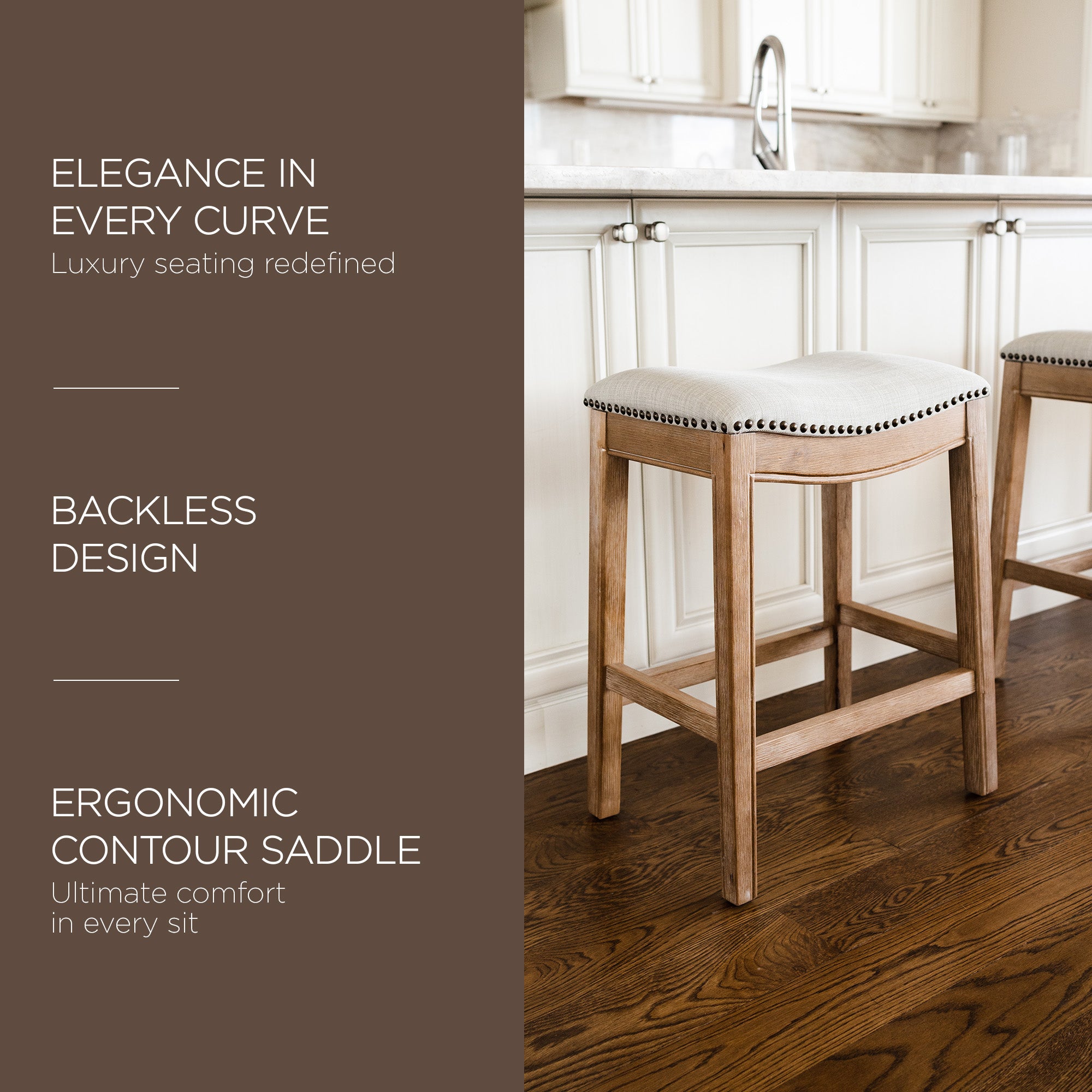 Maven Lane Adrien Saddle Bar Stool, Weathered Oak, Counter Height(Used) (2 Pack) - VMInnovations